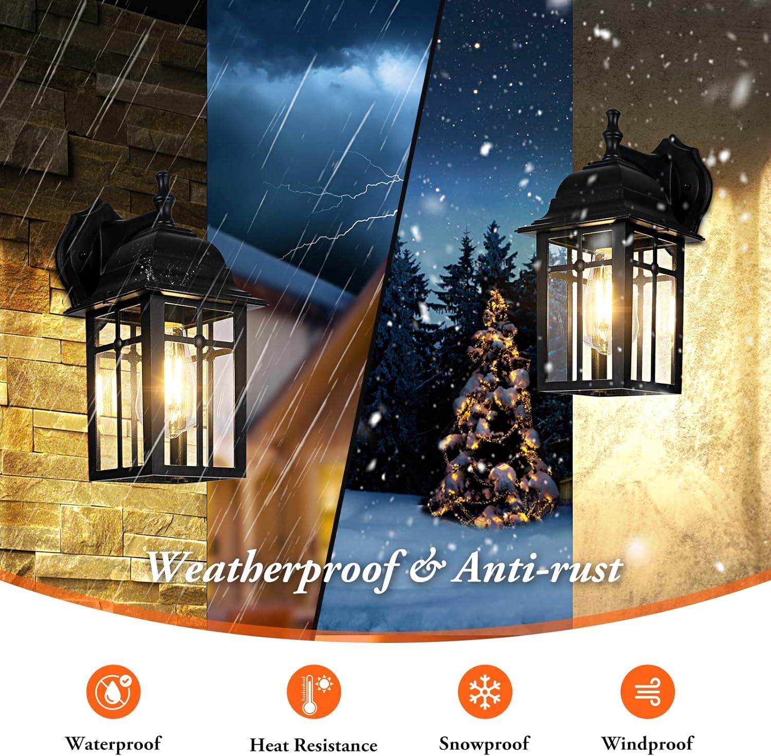 Outdoor Lights Fixtures Wall Sconce 2 Pack Black Porch Lights Outdoor Wall Lantern Decor Aluminum Anti-Rust Exterior Waterproof Outdoor Lights for House Patio Garage Front Door Entryway