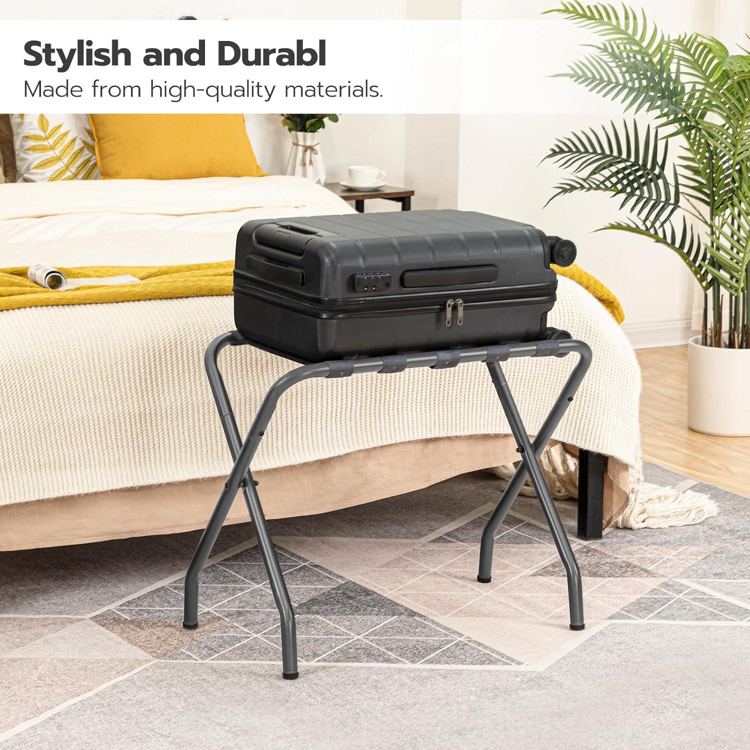 SONGMICS Luggage Rack Foldable Folding Suitcase Stand for Bedroom Guest Room Gray