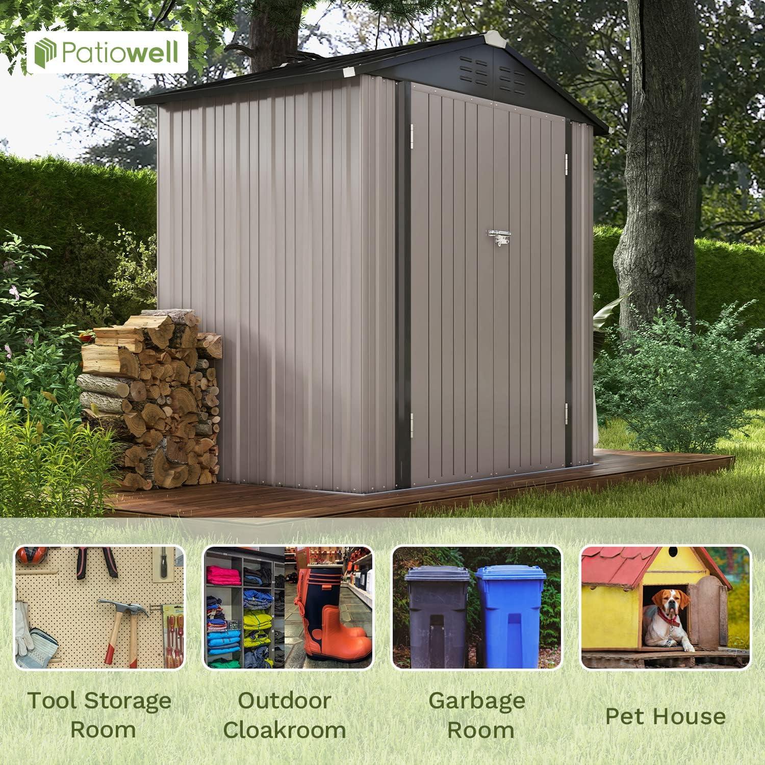 Brown and Black Metal 6x4 Outdoor Storage Shed with Double Doors