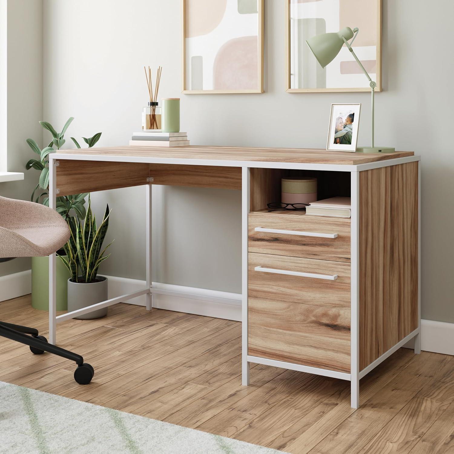 17 Stories Home Office Desk with Drawers and Open Shelf