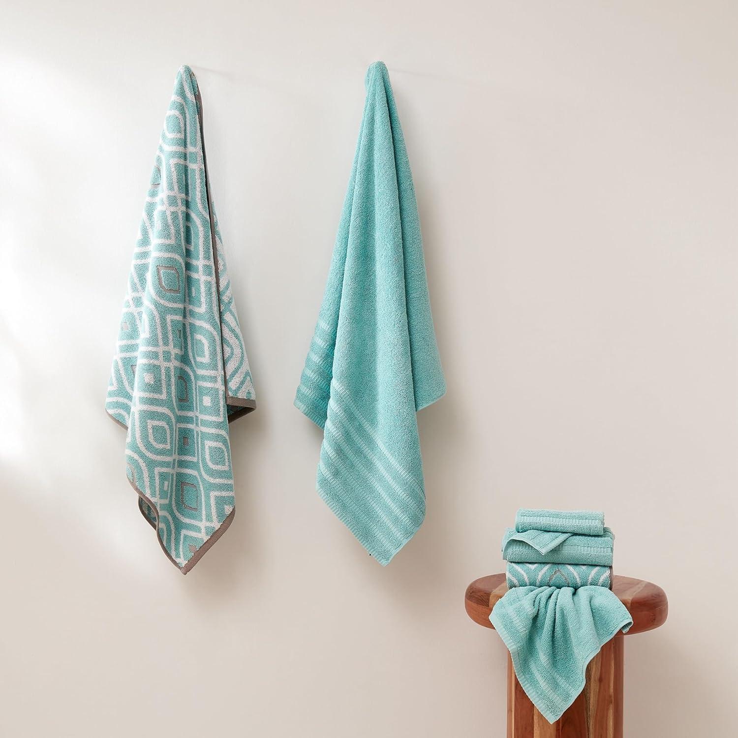 Modern Threads Modern Threads Oxford 6-Piece Yarn Dyed Jacquard & Solid Towel Set – 100% Combed Cotton, Quick Dry & Absorbent Bath, Hand & Washcloths
