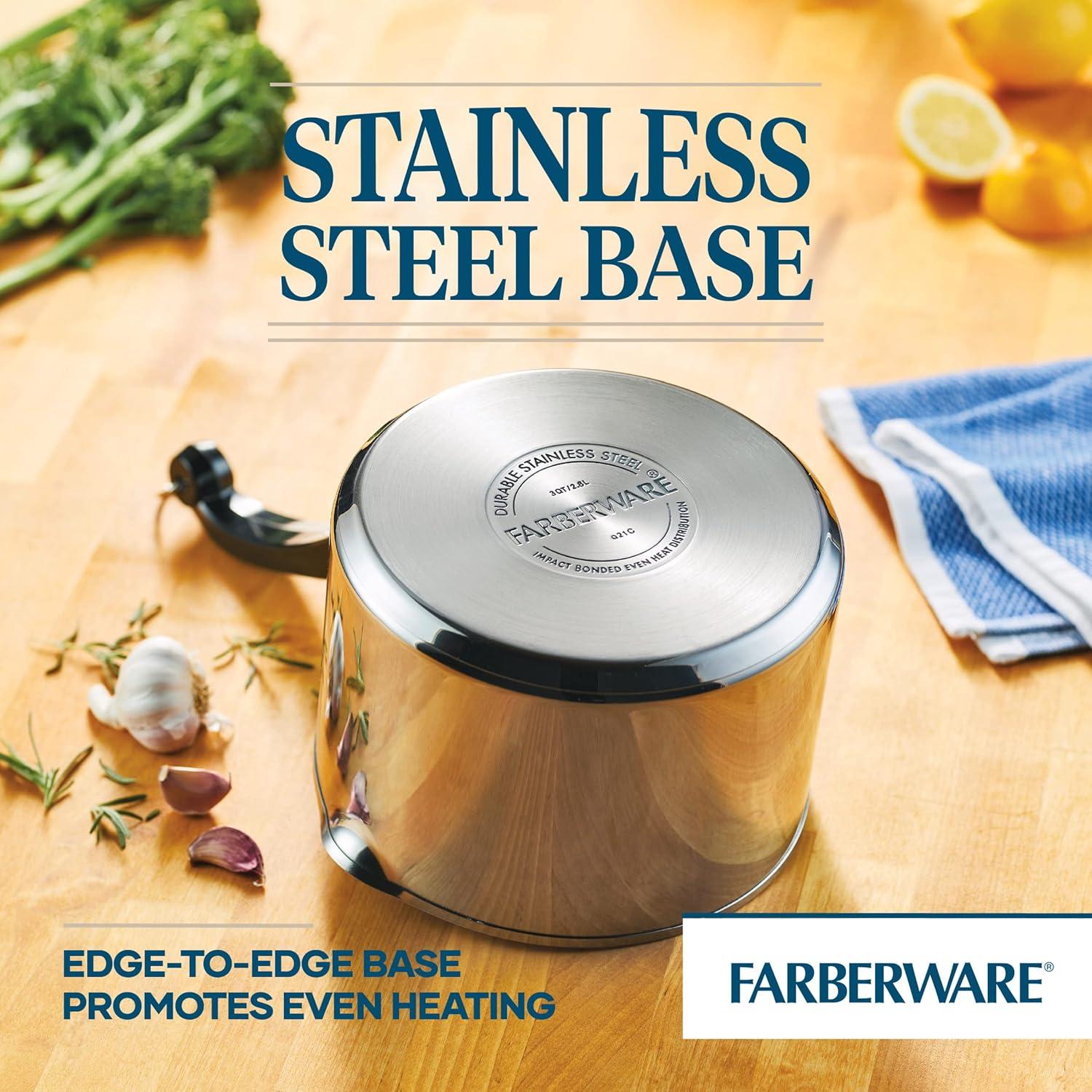 Farberware Classic Stainless Steel Straining Saucepan with Lid, 1-Quart