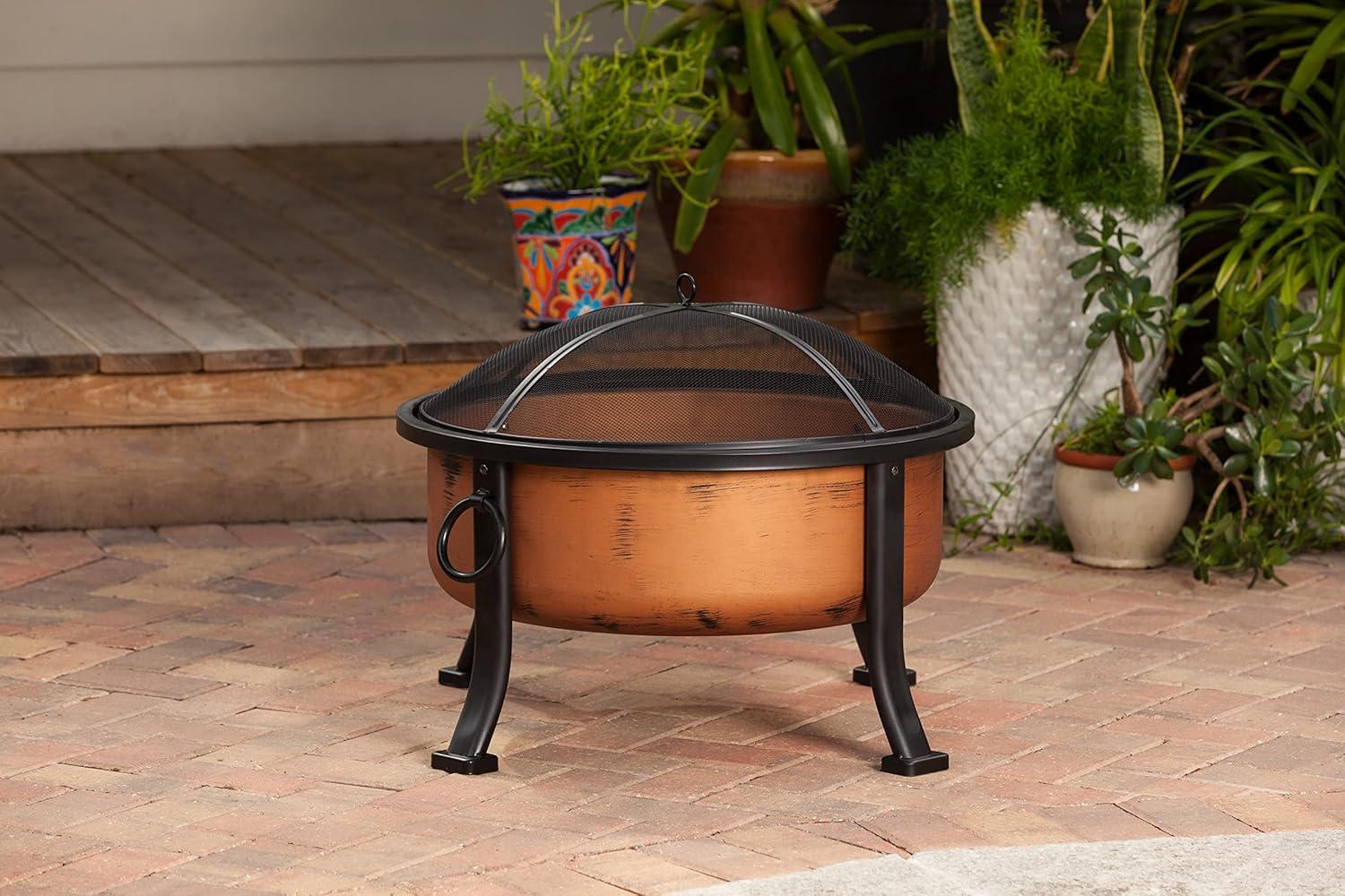 Fire Sense Lumina Firepit Copper Finish Fire Bowl Spark Screen & Screen Lift Tool Included-Round-24"