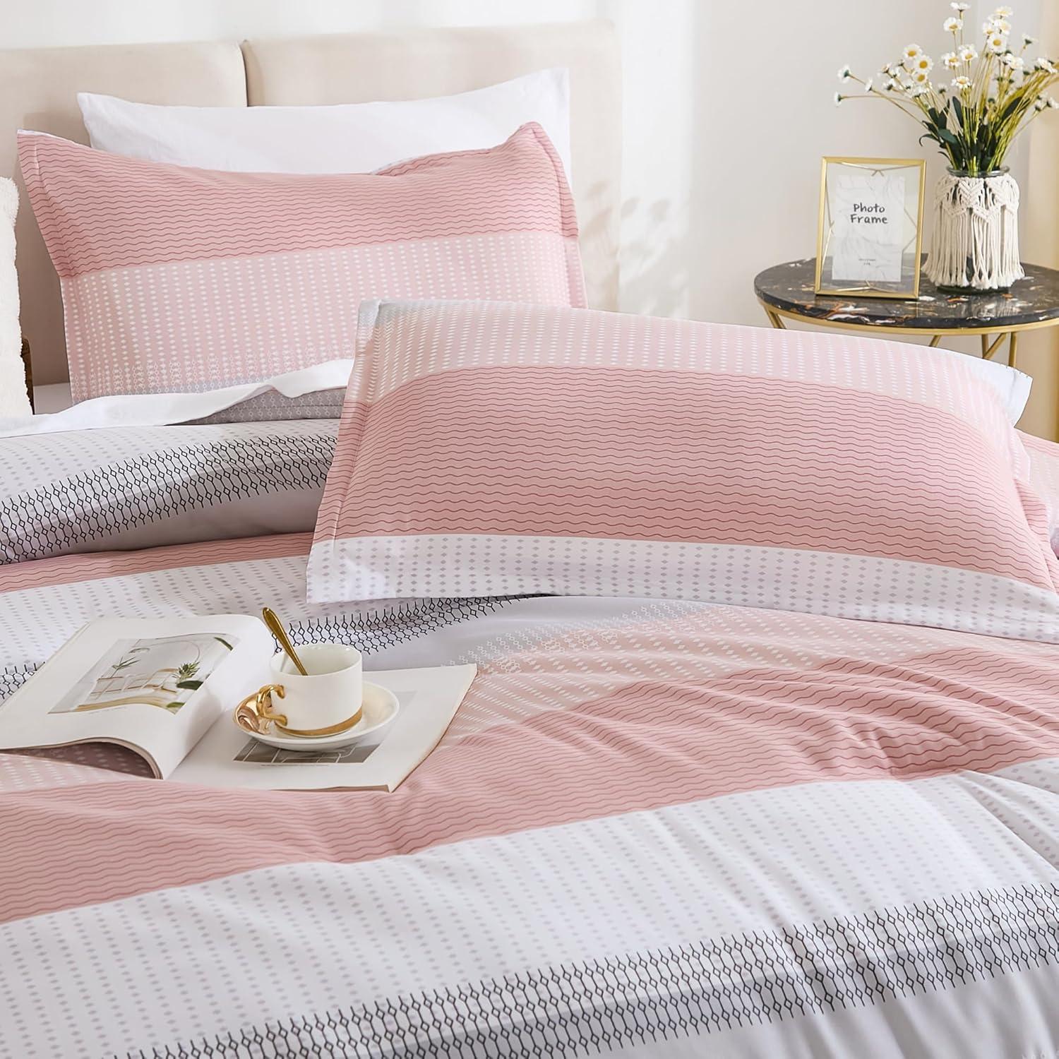 7 Pieces Comforter Set for All Seasons Pink - King