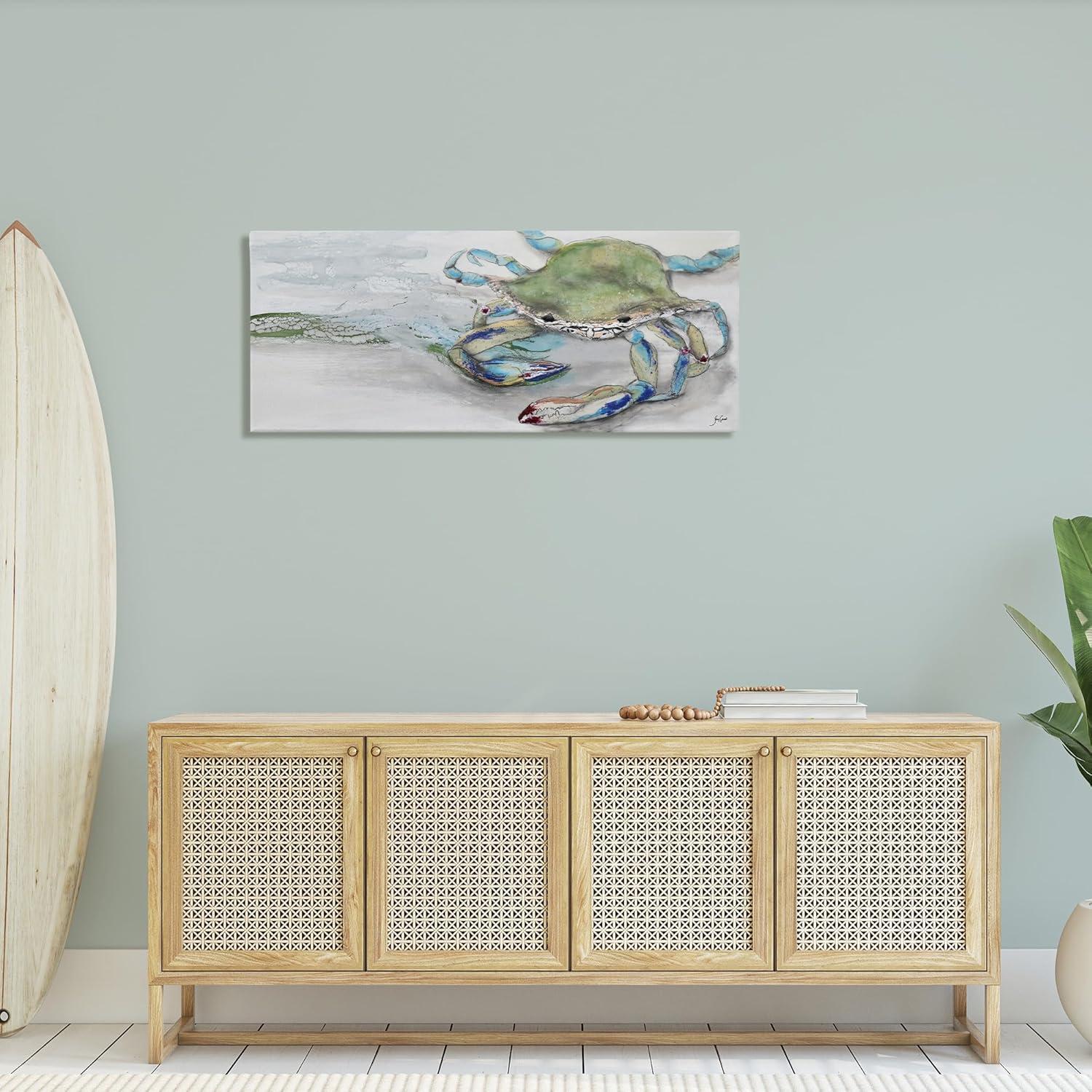 Stupell Industries Vivid Crab Beach Shoreline Nautical Landscape Scene Painting Gallery Wrapped Canvas Print Wall Art, Design by Stacy Gresell