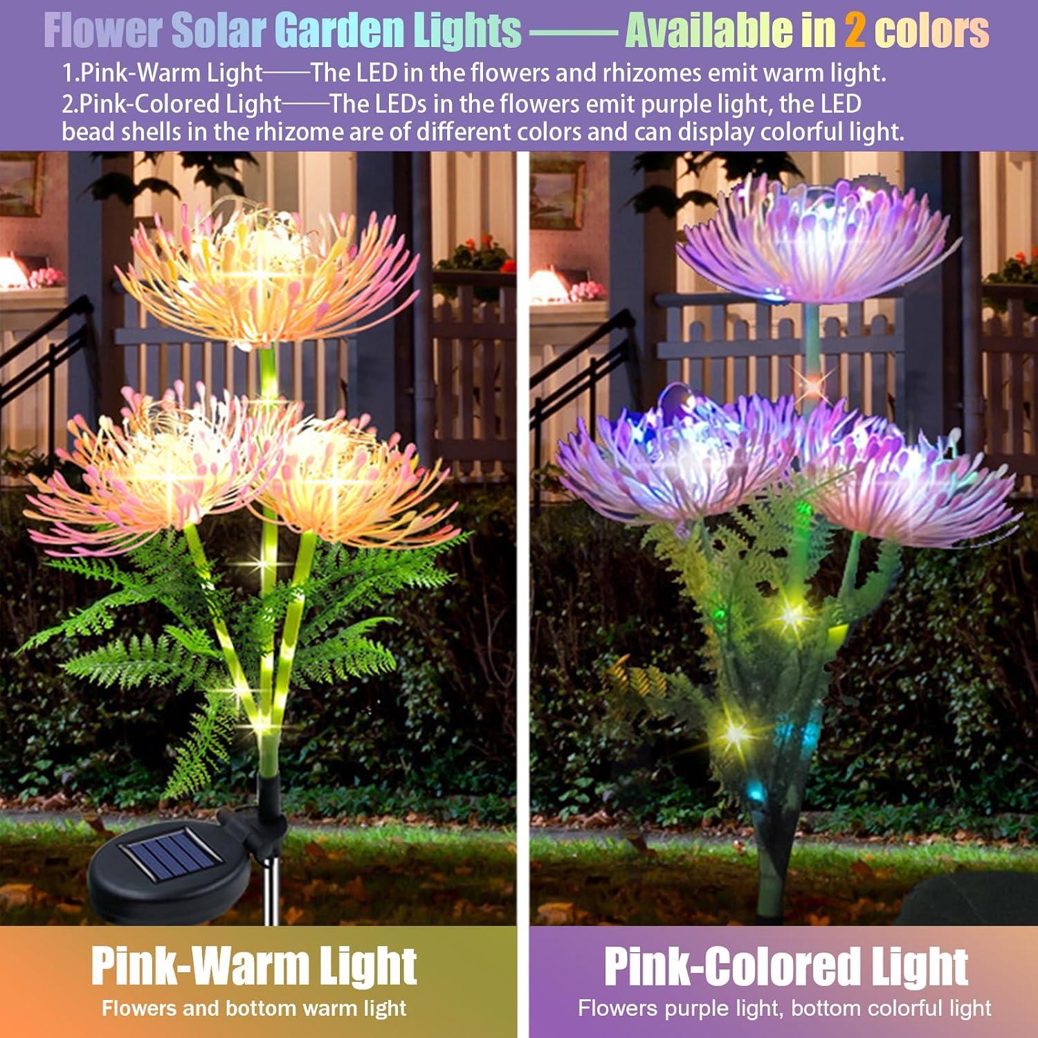 Solar Garden Lights, Solar Flowers Lights with Glowing Flowers & Stems, Upgraded Solar Panel, Outdoor Lights for Garden Decoration,Yard Decor and Gift for Mother (2 Pack)