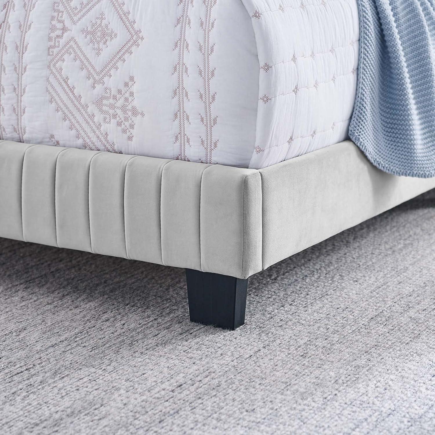 Modway Celine Channel Tufted Performance Velvet King Bed in Light Gray
