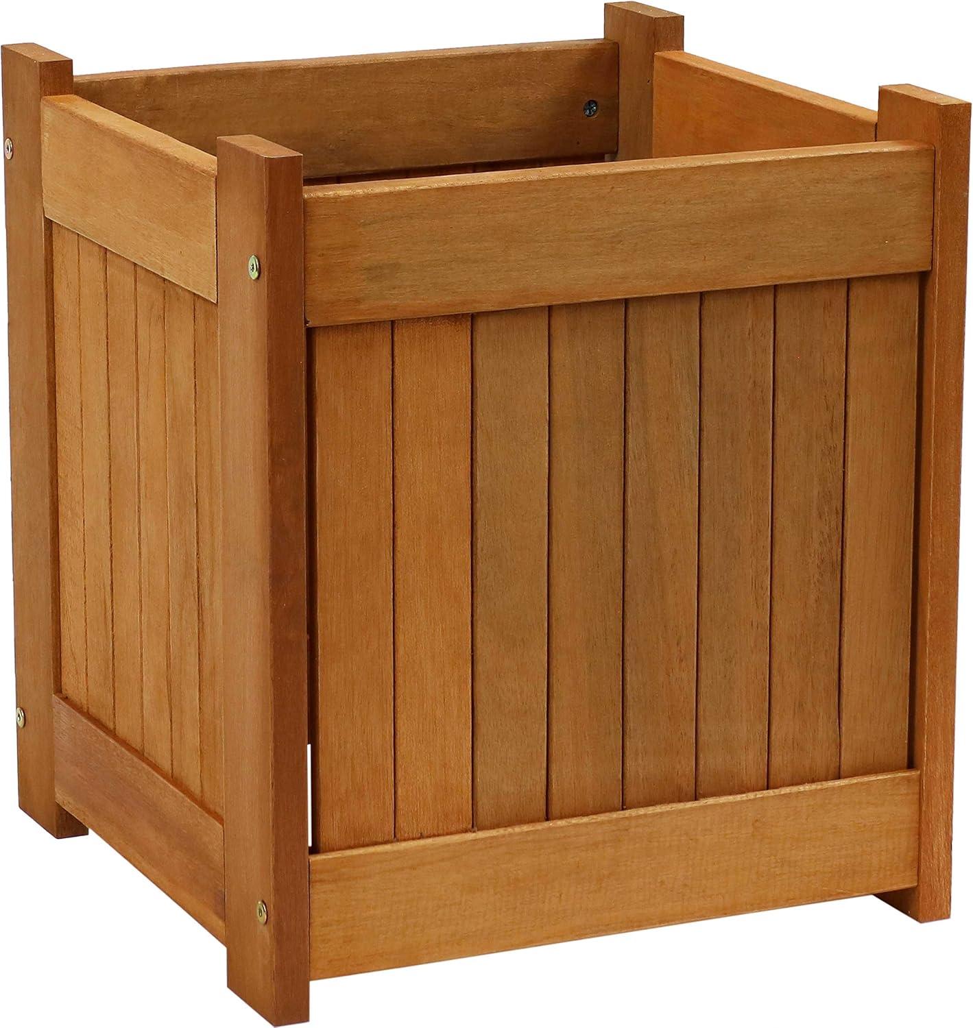Sunnydaze Outside Meranti Wood Outdoor Planter Box with Teak Oil Finish for Garden, Porch and Patio - 16" Square