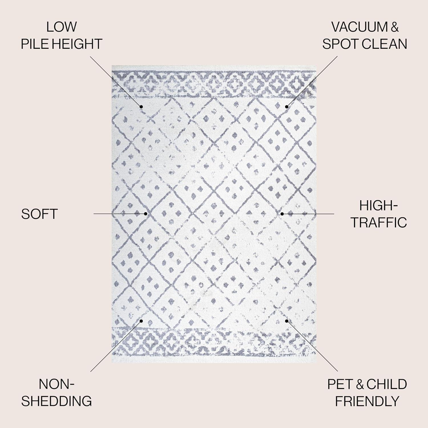 8'x 10' Juba Moroccan Geometric Diamond Area Rug, Ivory/Gray - JONATHAN Y