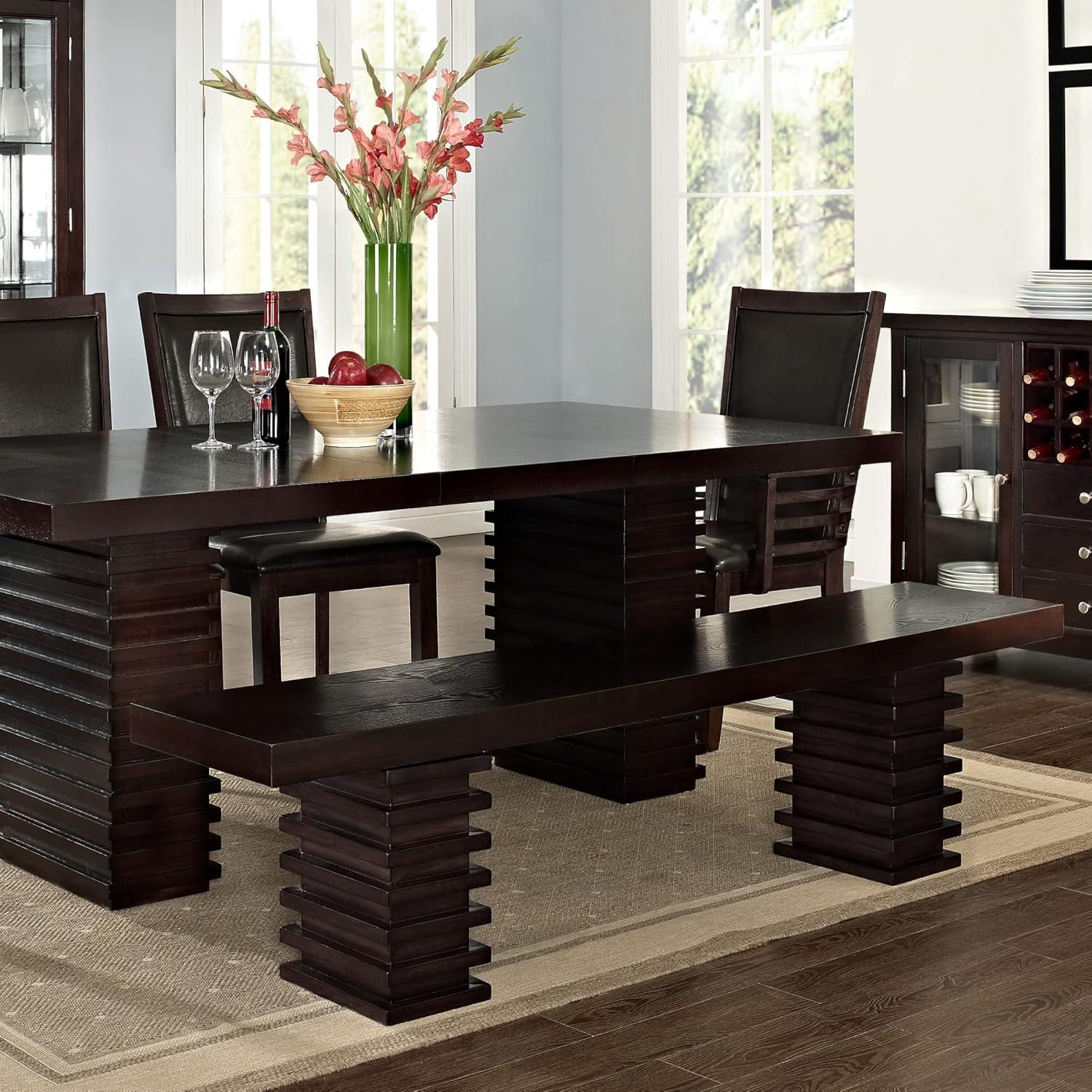 Briana Espresso Cherry Double Pedestal Dining Bench