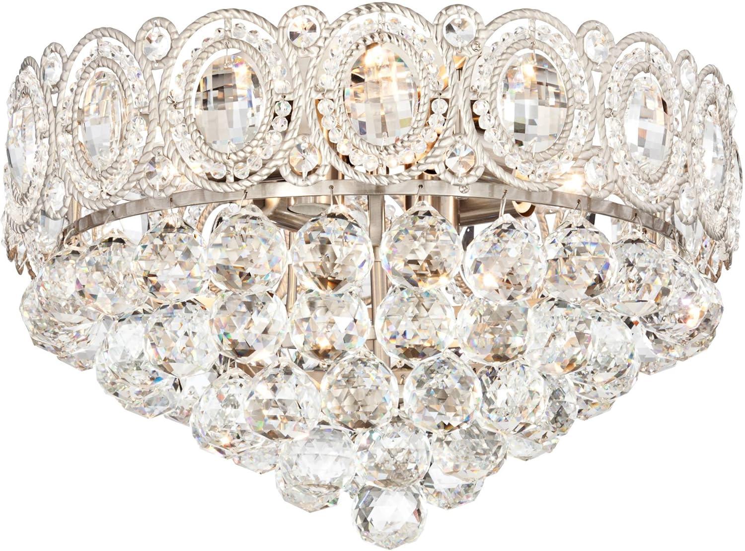 Elegant Satin Nickel 19'' Crystal Bowl Flush Mount Ceiling Light