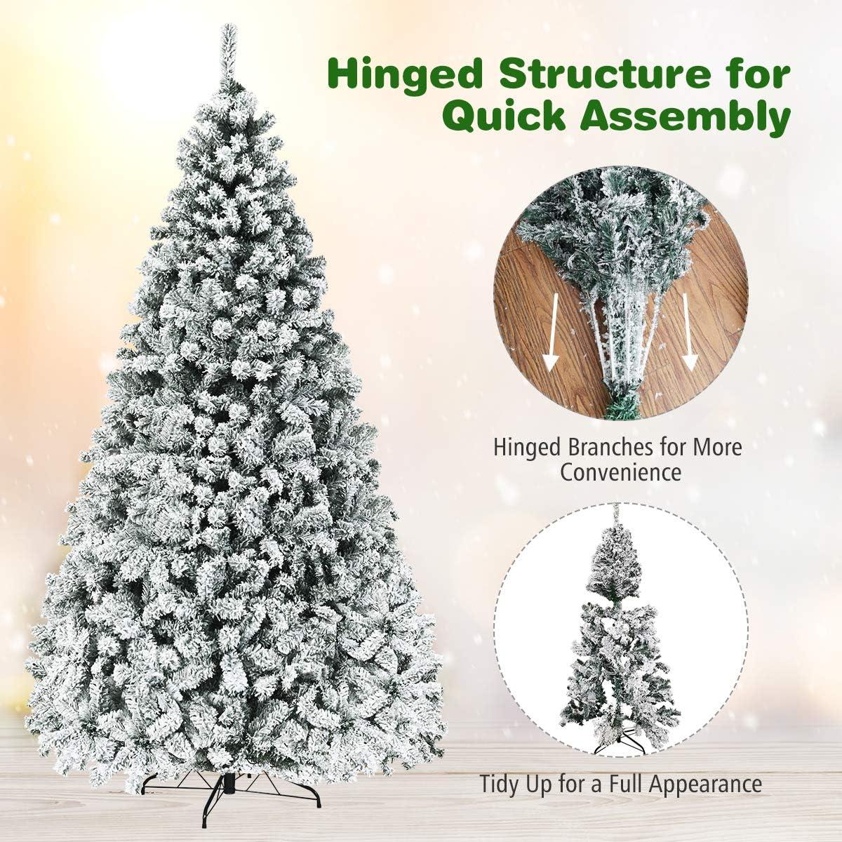 9-Foot White Flocked Pine Christmas Tree with Warm LED Lights