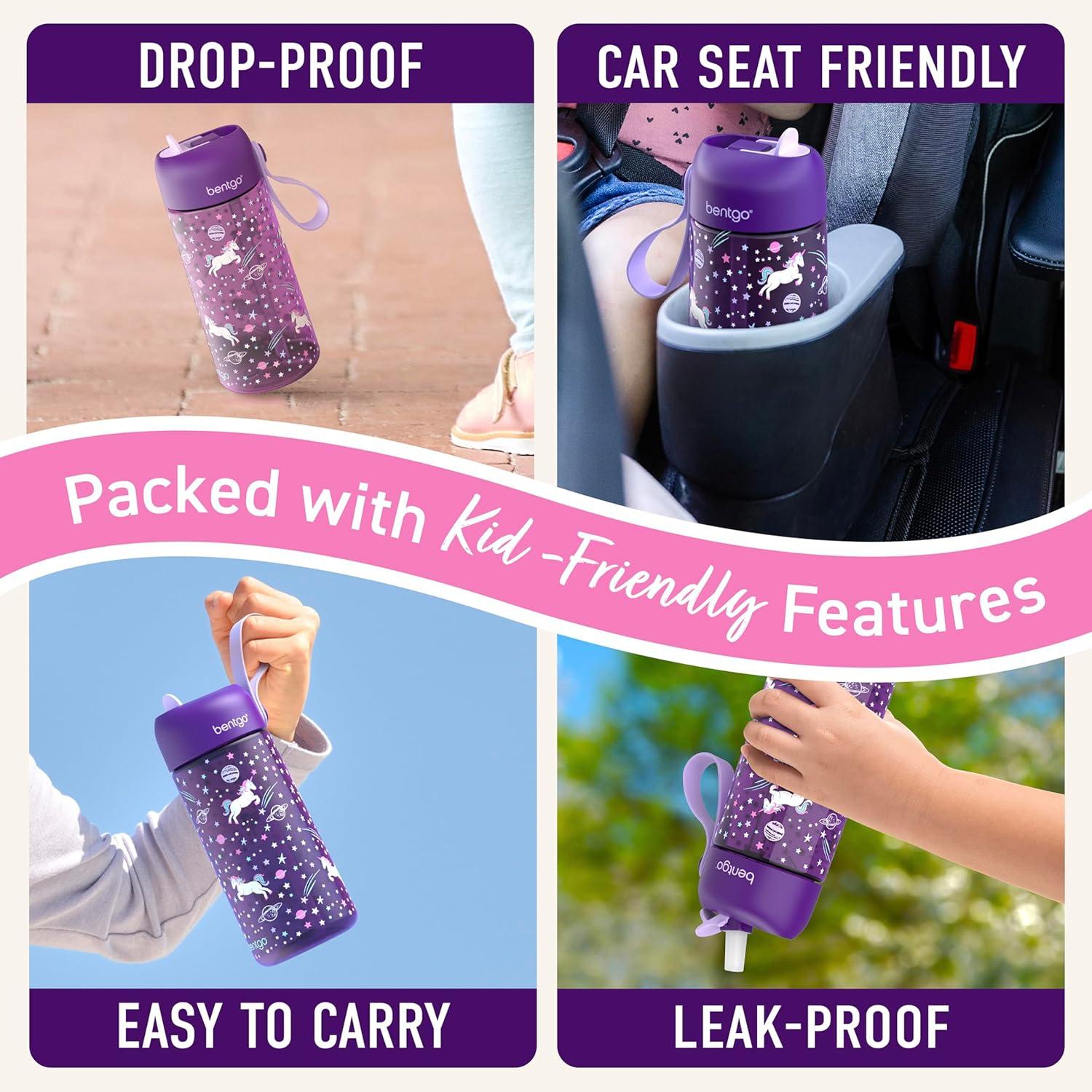 Bentgo® Kids Water Bottle - New & Improved 2023 Leak-Proof, BPA-Free 15 oz. Cup for Toddlers & Children - Flip-Up Safe-Sip Straw for School, Sports, Daycare, Camp & More (Unicorn)