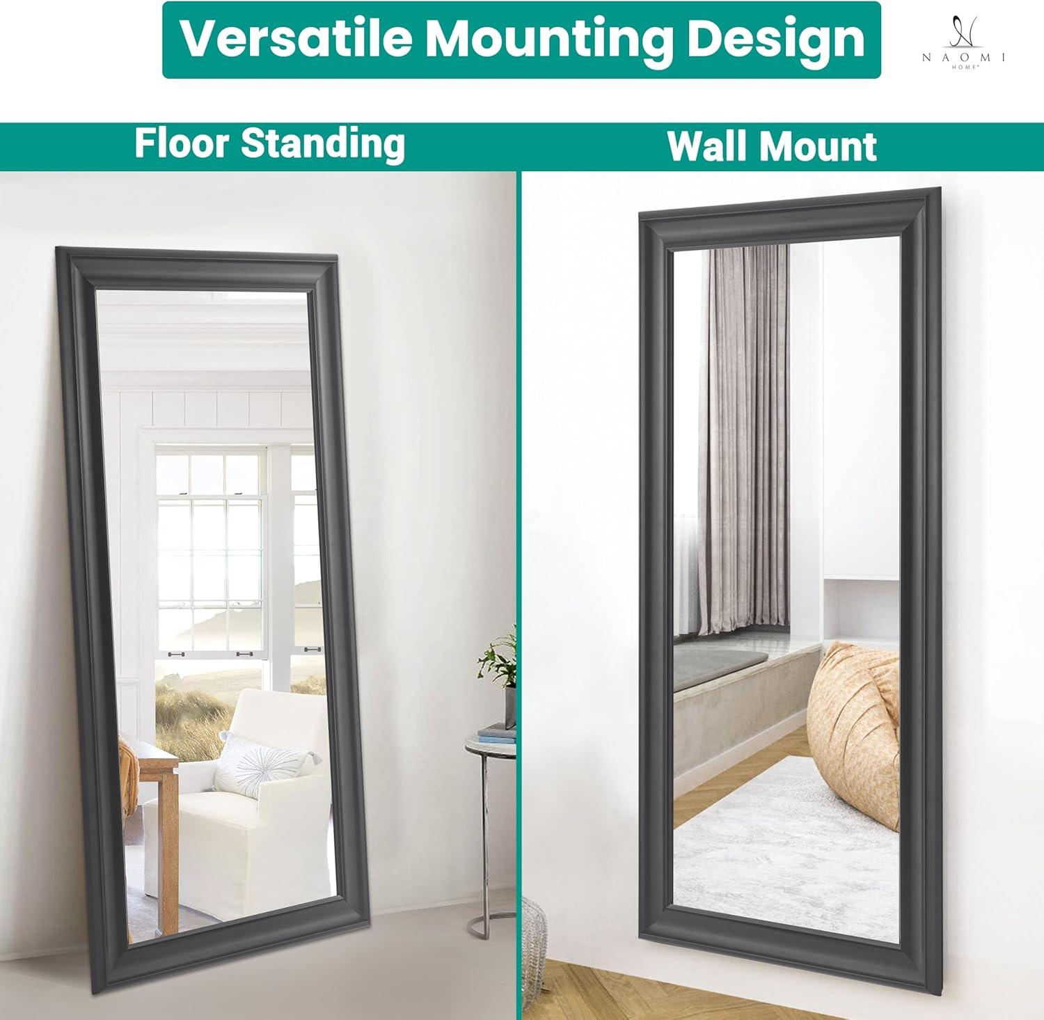 Full length Mirror, Wall Mirror, 65"LX31"W Full Body Mirror, Framed Floor Mirror with Faux Wood Frame, Large Mirror, Leaning Mirror, Standing Mirror for Living Room by Naomi Home - Black