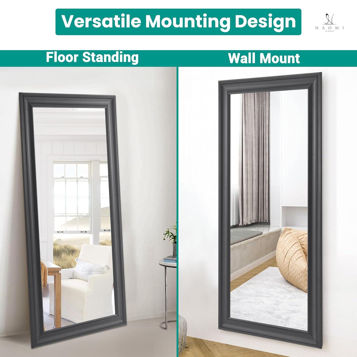 Full length Mirror, Wall Mirror, 65"LX31"W Full Body Mirror, Framed Floor Mirror with Faux Wood Frame, Large Mirror, Leaning Mirror, Standing Mirror for Living Room by Naomi Home - Black