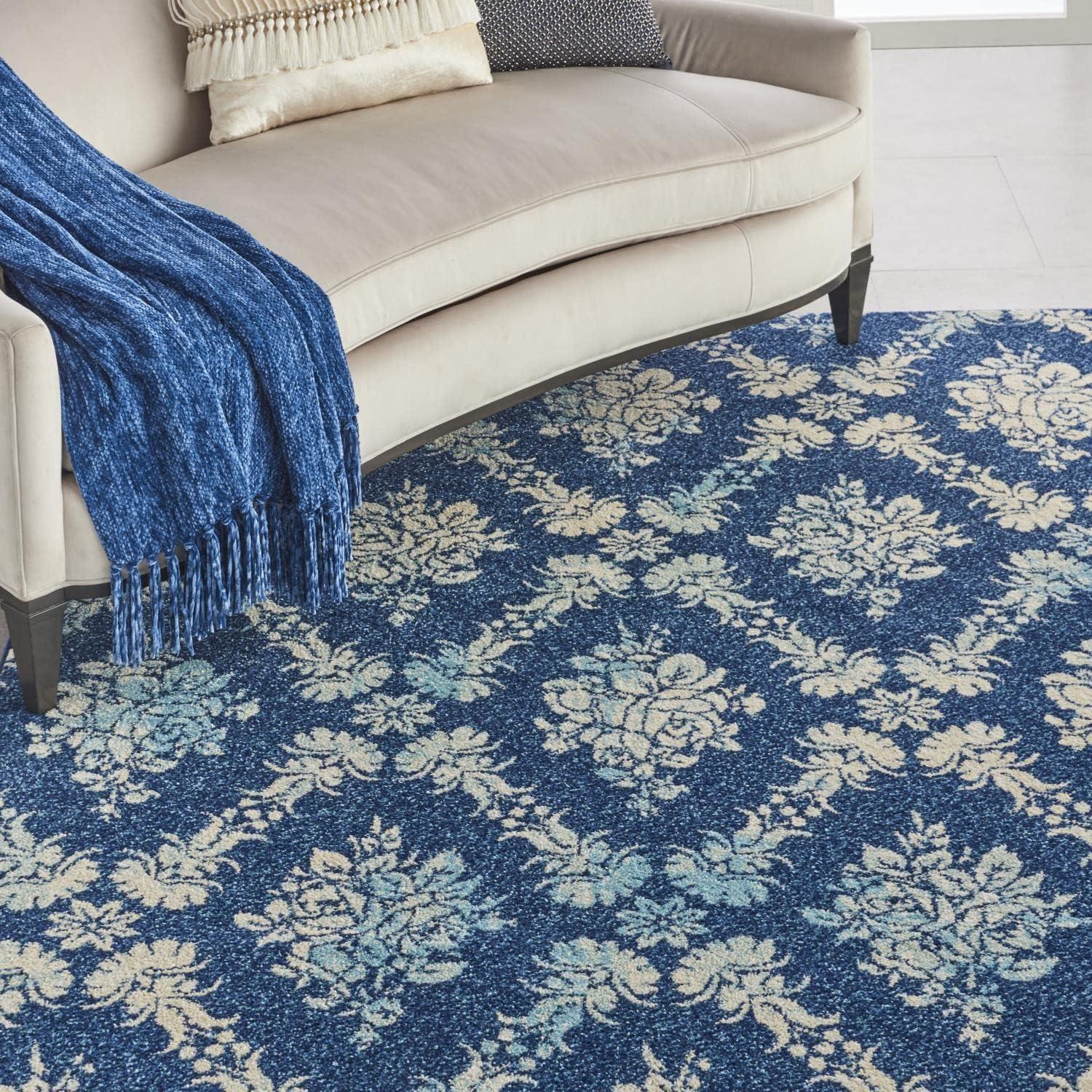 Nourison Tranquil Floral Navy/Light Blue 8' x 10' Area Rug, (8x10)