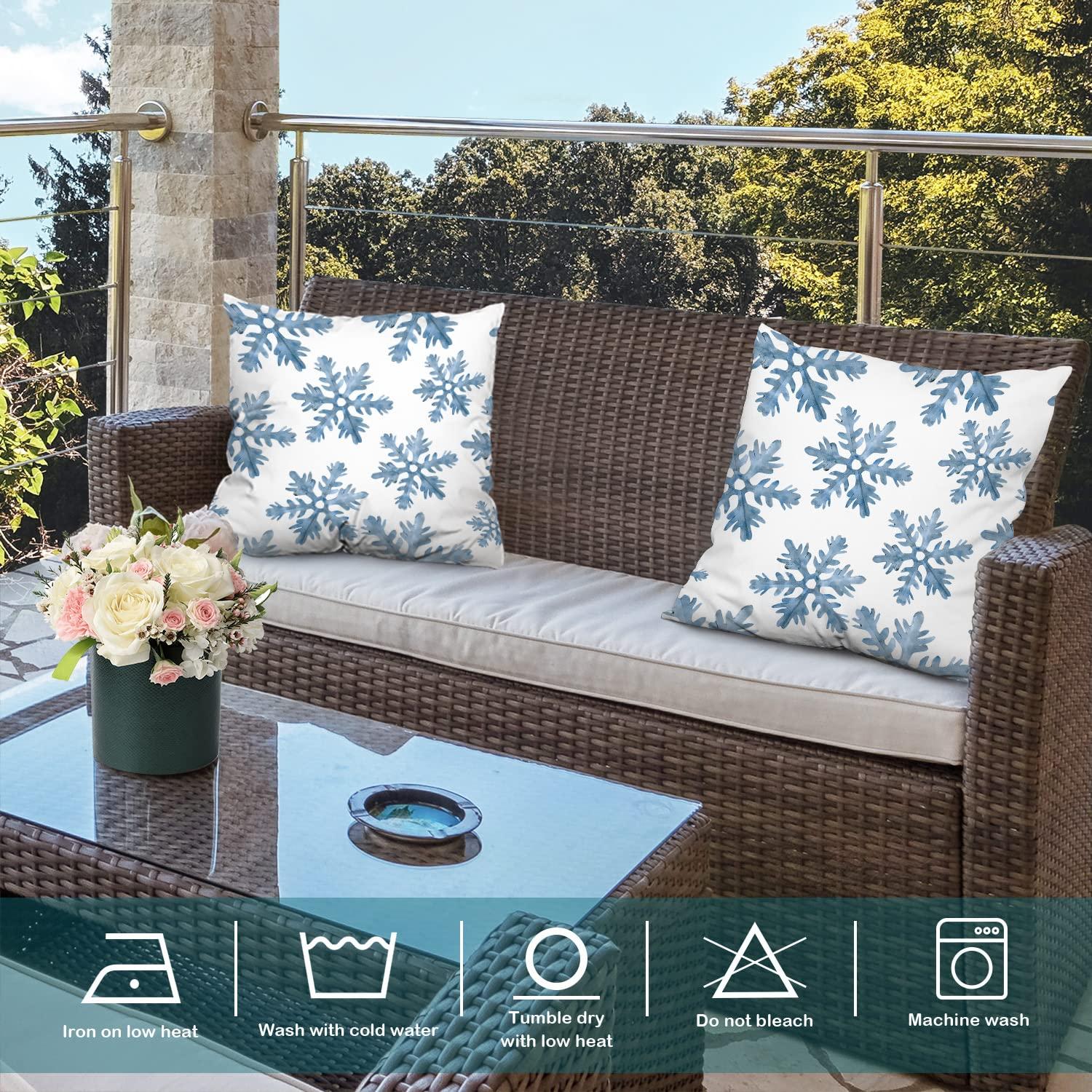 Batmerry Christmas Blue Decorative Pillow Covers, 16 x 16 Inch Blue Snow Winter with Snowflakes Falling White Crystal Double Sided Throw Pillow Covers Sofa Cushion Cover Square 16 Inches(Set of 2)