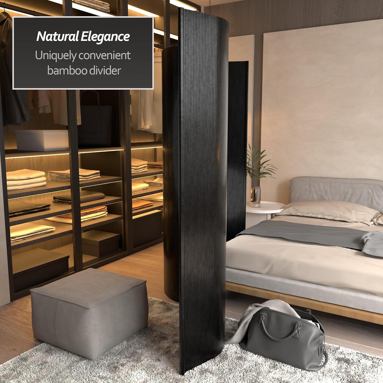 Red Lantern 6 ft. Tall Bamboo Wave Screen - Black