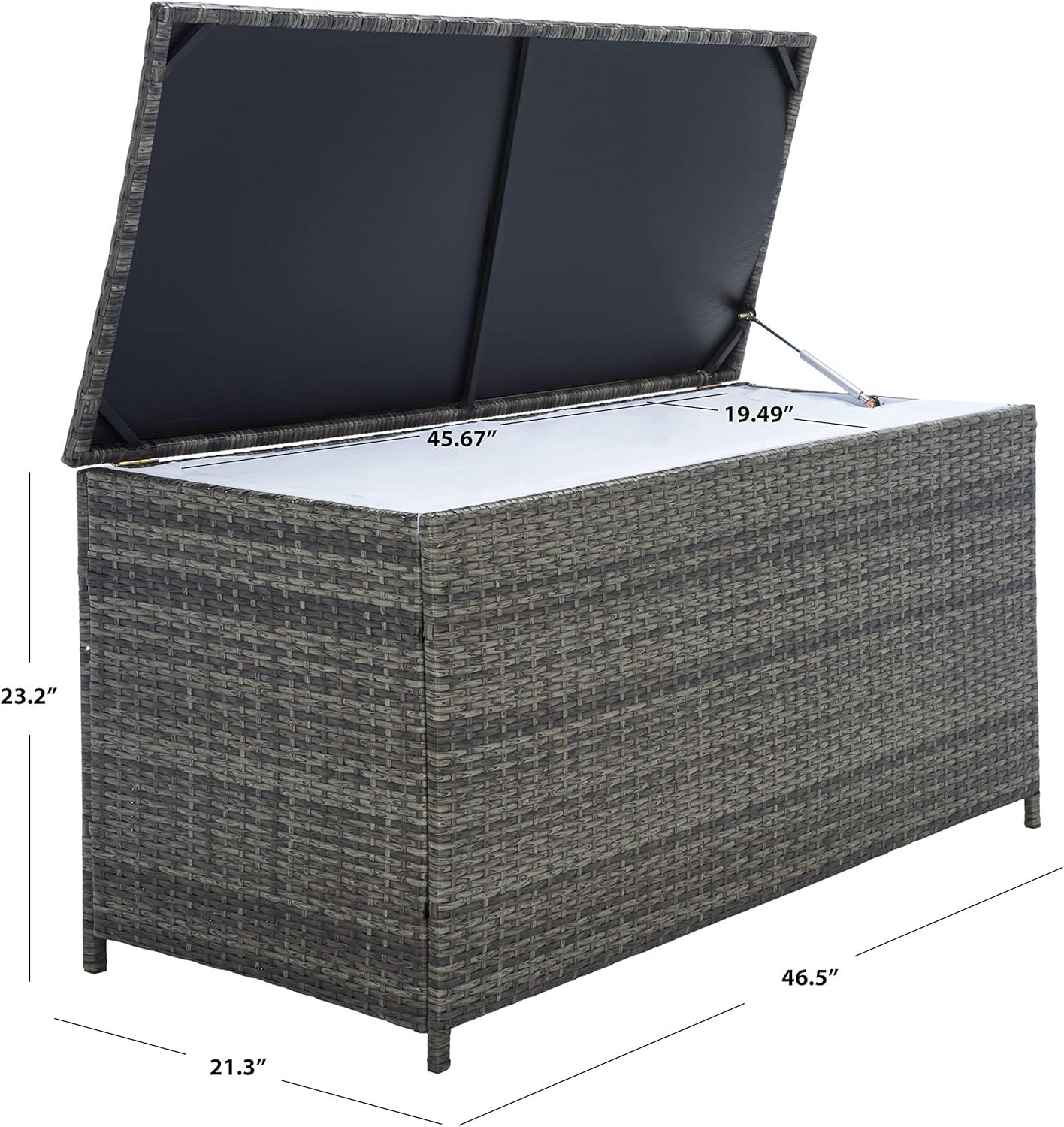 Oliveira Outdoor Cushion Deck Box - Grey Brown/White Cushion - Safavieh