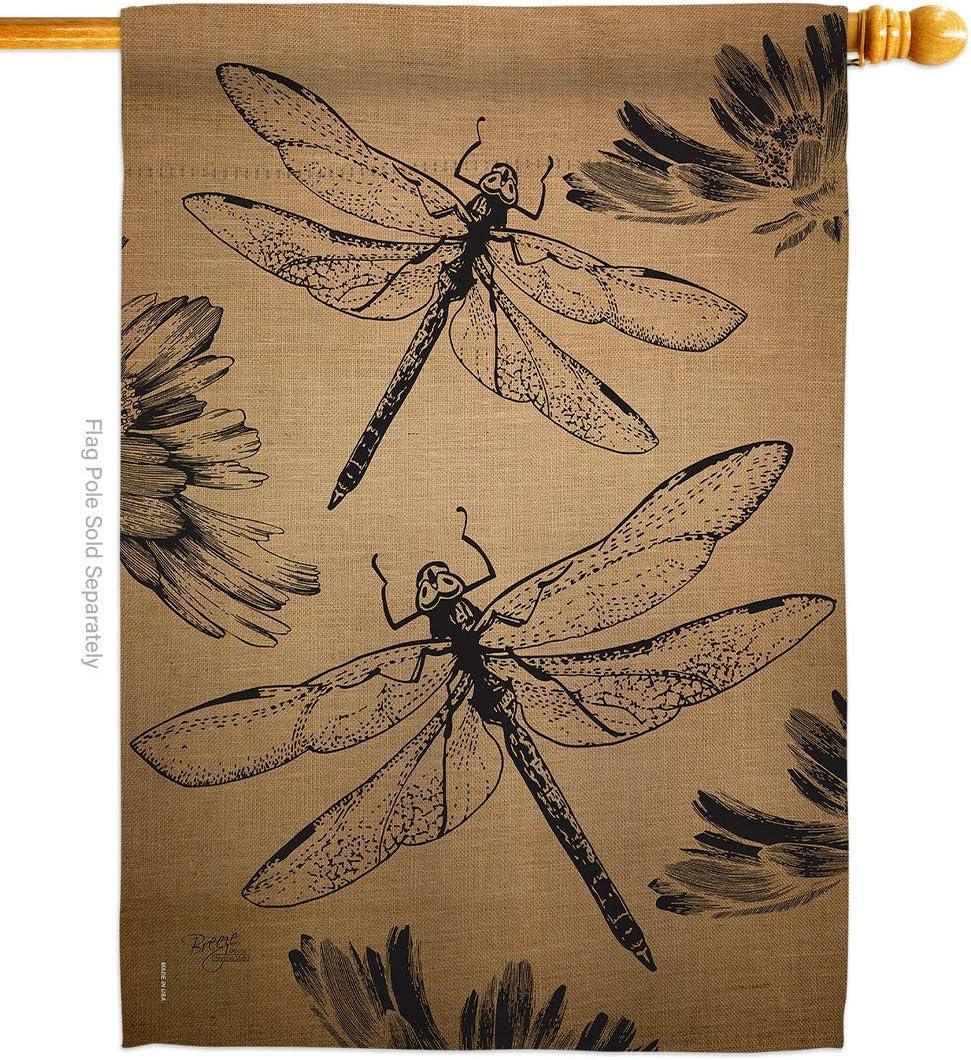 28" x 40" Burlap Dragonfly Garden House Flag