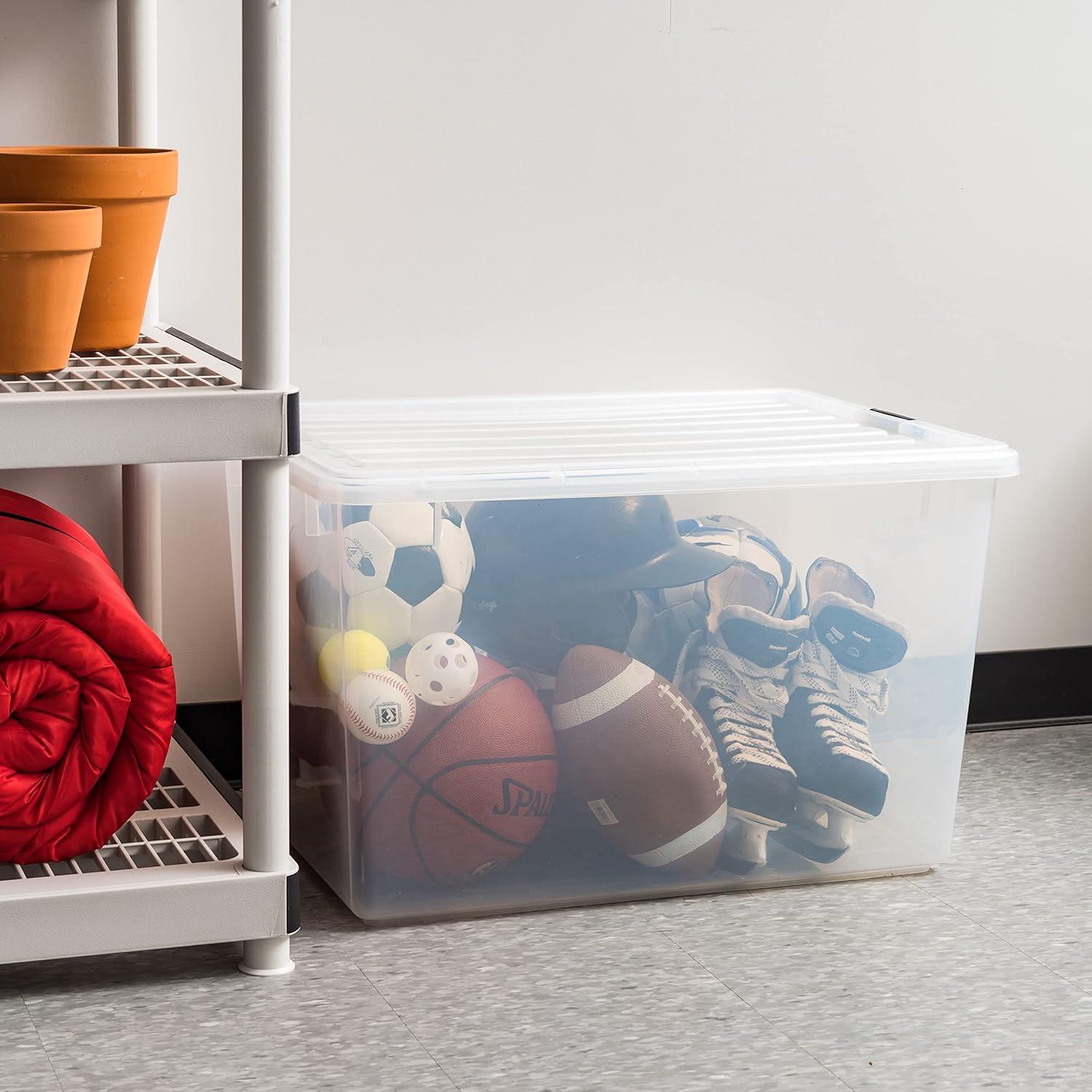 Clear 33 Gallon Stackable Plastic Storage Box with Buckle Lid