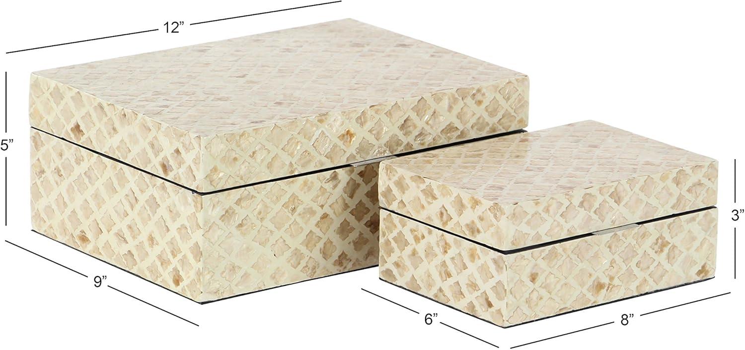 Set of 2 Shell Inlaid Wooden Boxes Natural - Olivia & May: Coastal Style Storage with Felt Stoppers