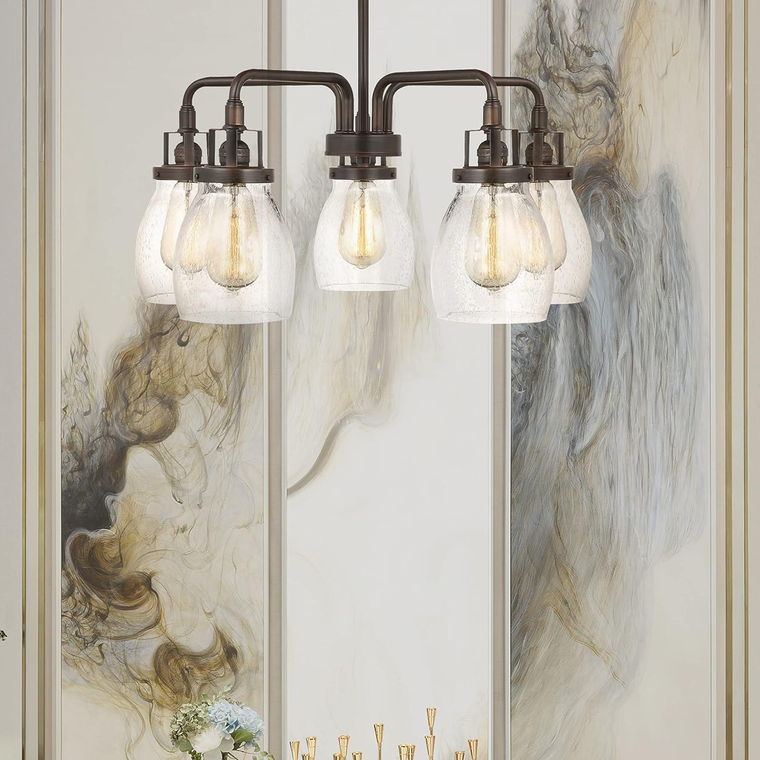 Brushed Nickel 5-Light Chandelier with Clear Seeded Glass Shades
