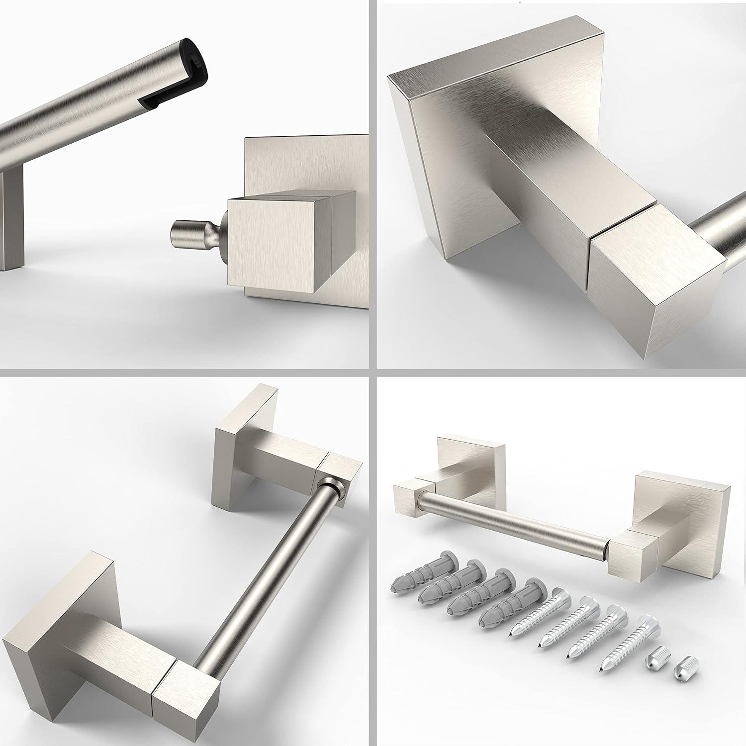 Double Post Pivoting Modern Square Toilet Paper Holder by RUACQ, Brushed Nickel, Wall Mounted