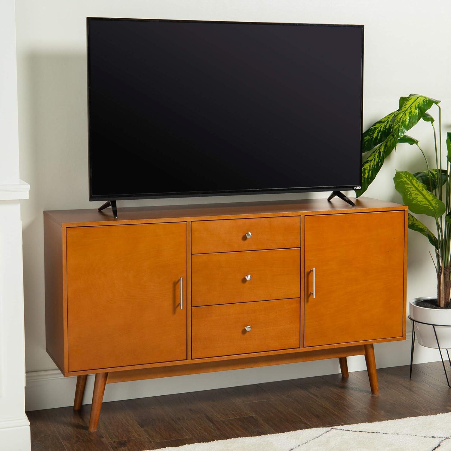 Walker Edison Mid Century Modern-TV Stand Console with 3 Drawers and Closed Cabinet Storage, 60", Walnut