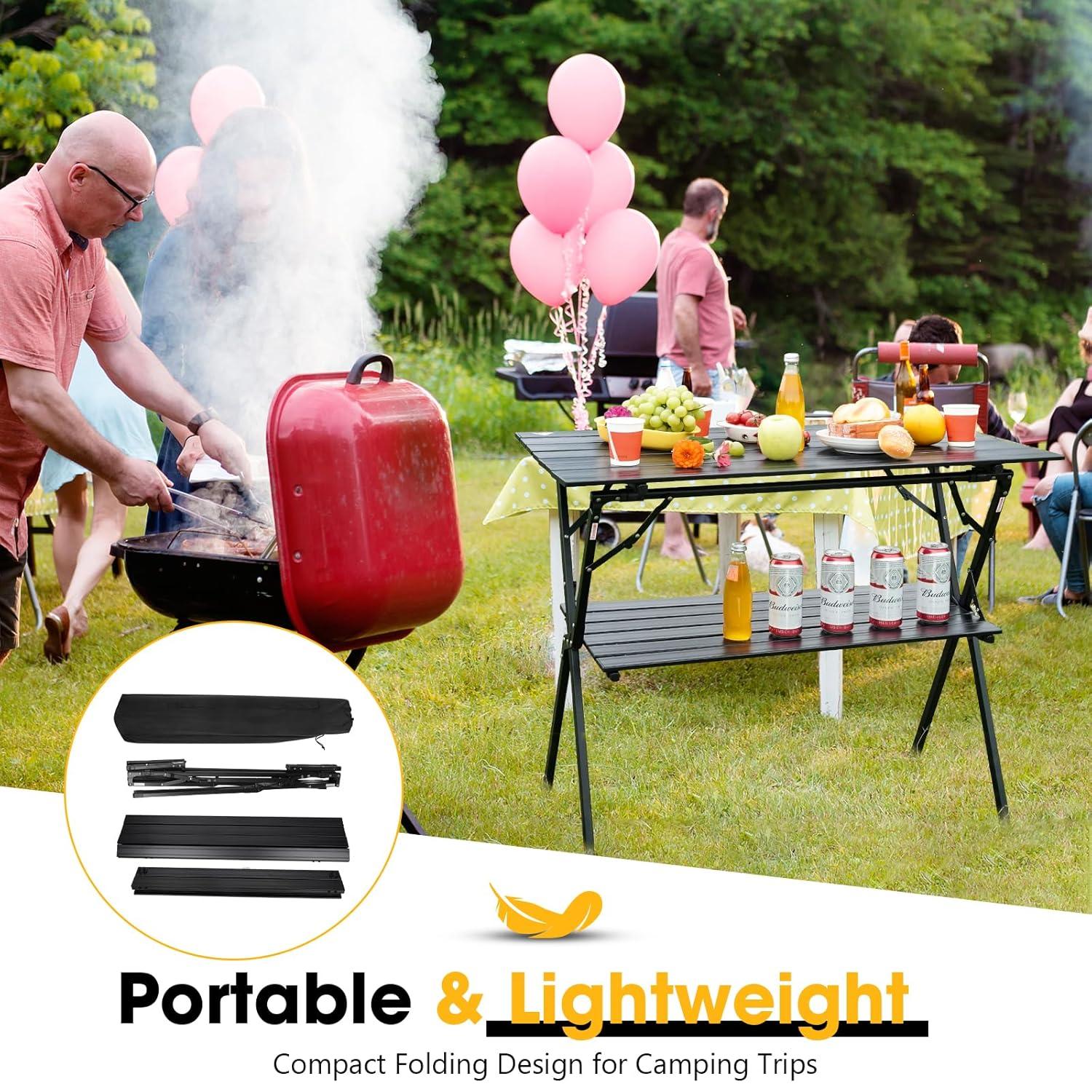 AREFFA Folding Camping Table, Portable Lightweight Foldable Large Camp Tables with Carry Bag, Double-layer Aluminum Outdoor Cooking Table