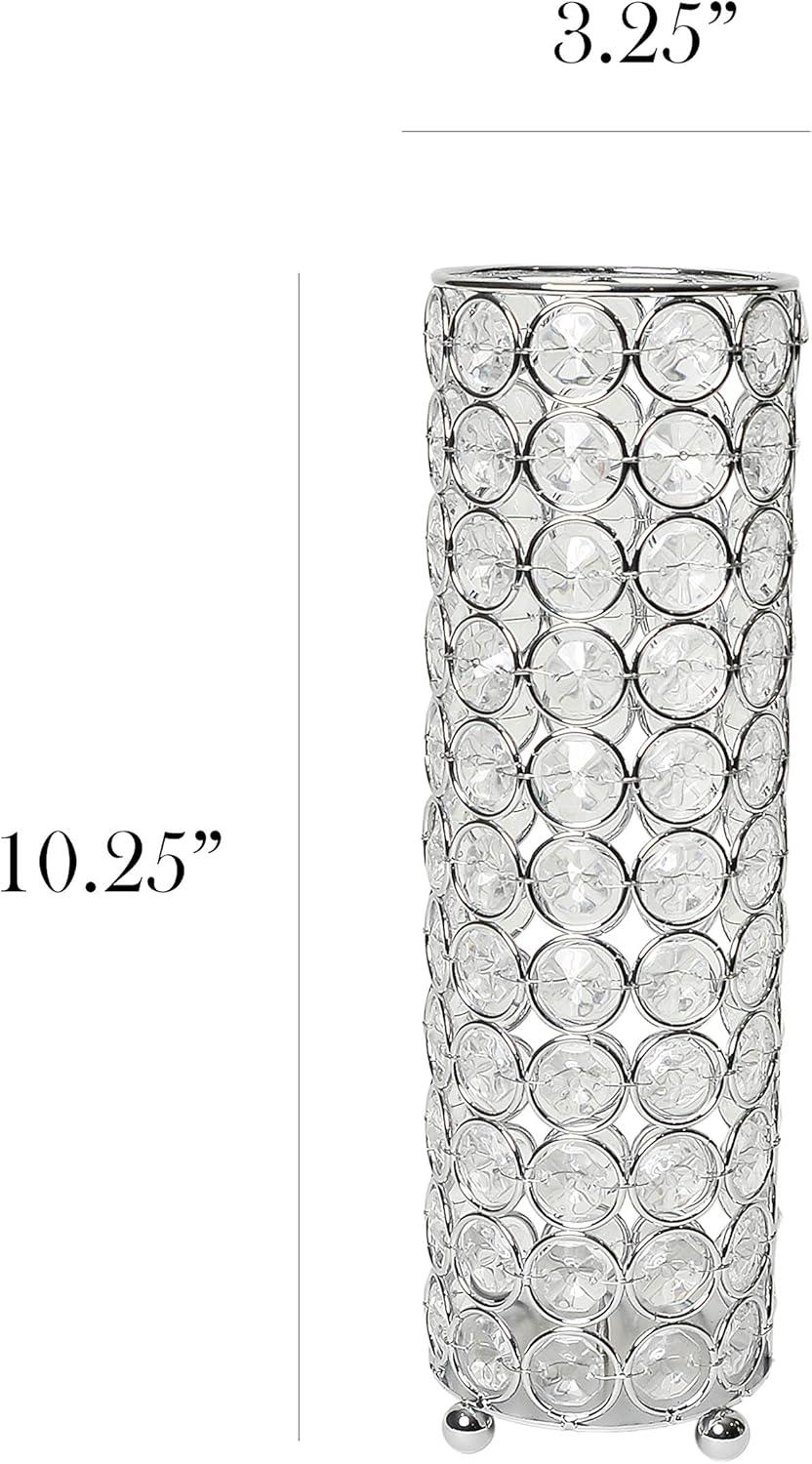 Elegant Designs 10.25" Elipse Crystal Cylindrical Decorative Flower Vase, Candle Holder, Wedding Centerpiece, Chrome