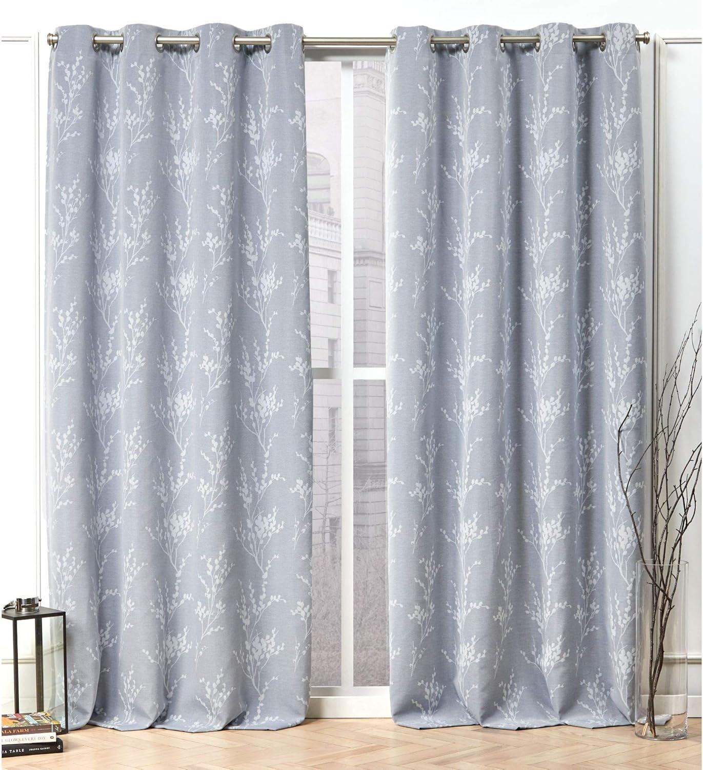 Nicole Miller Turion Floral Room Darkening Blackout Grommet Top Curtain Panel Pair, 52"x96", Chambray Blue