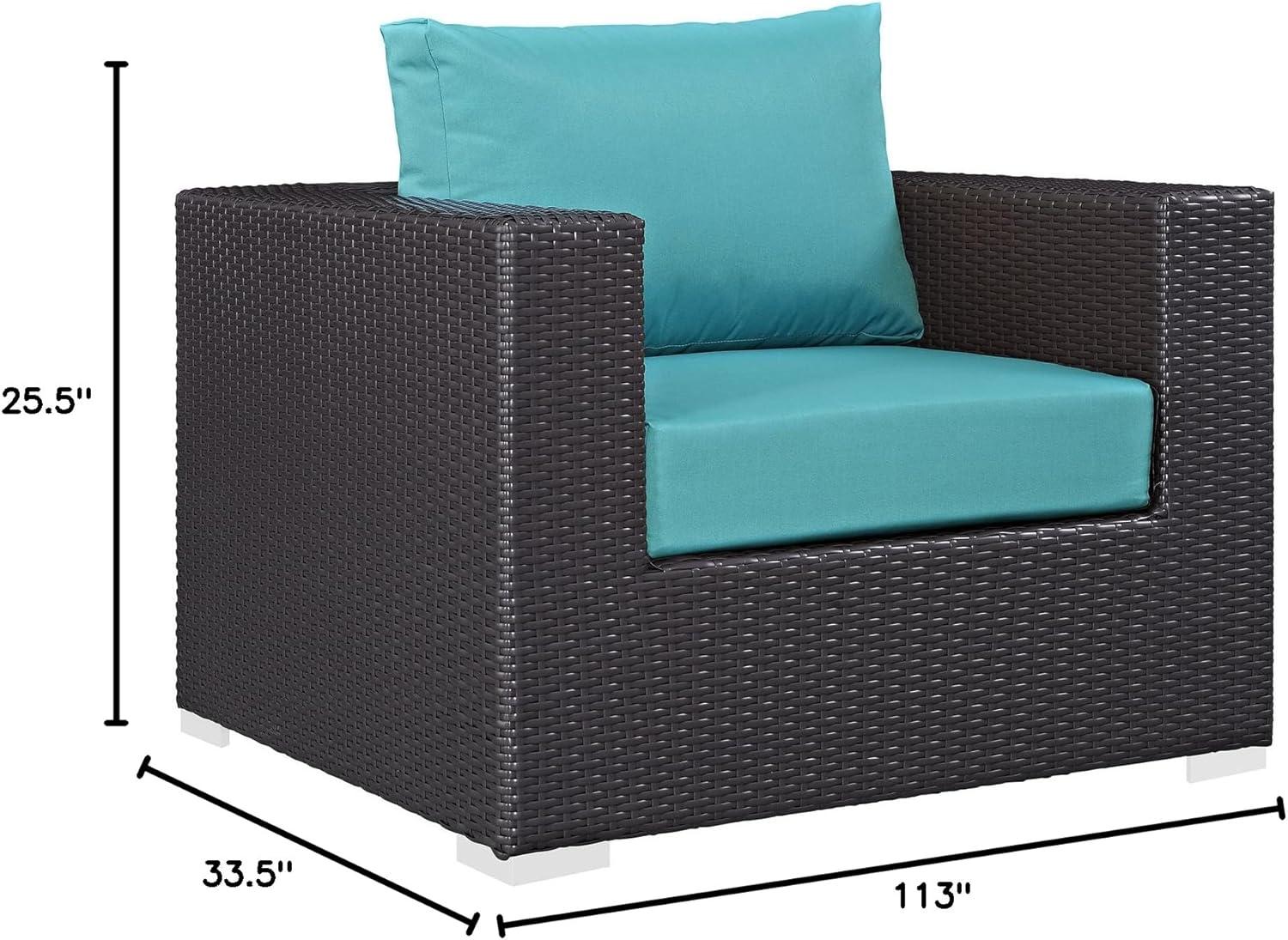 Espresso Turquoise Wicker Rattan 3-Piece Outdoor Patio Set