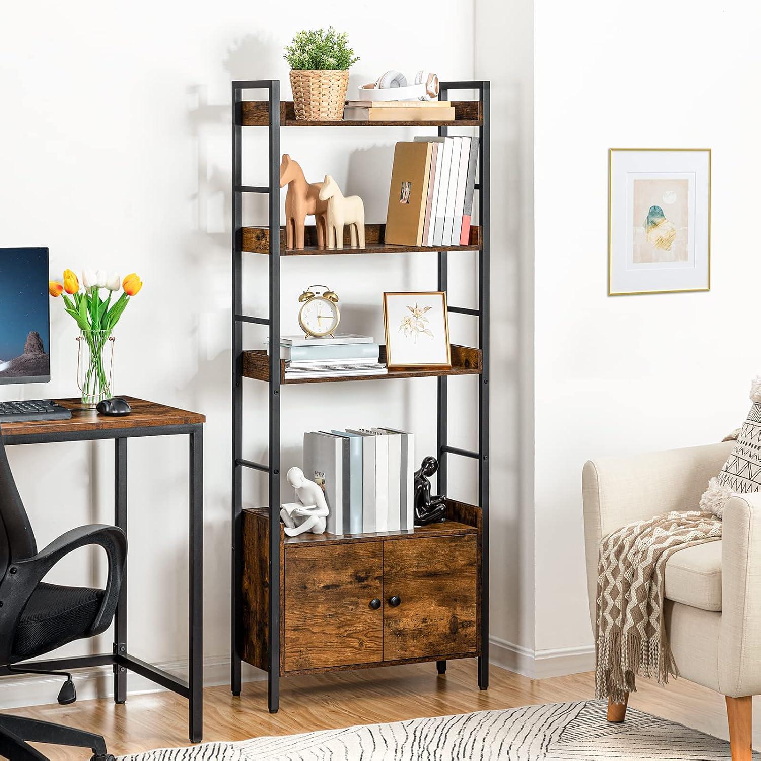 HOOBRO 4-tier Bookshelf with Doors and Storage Shelves & Reviews | Wayfair