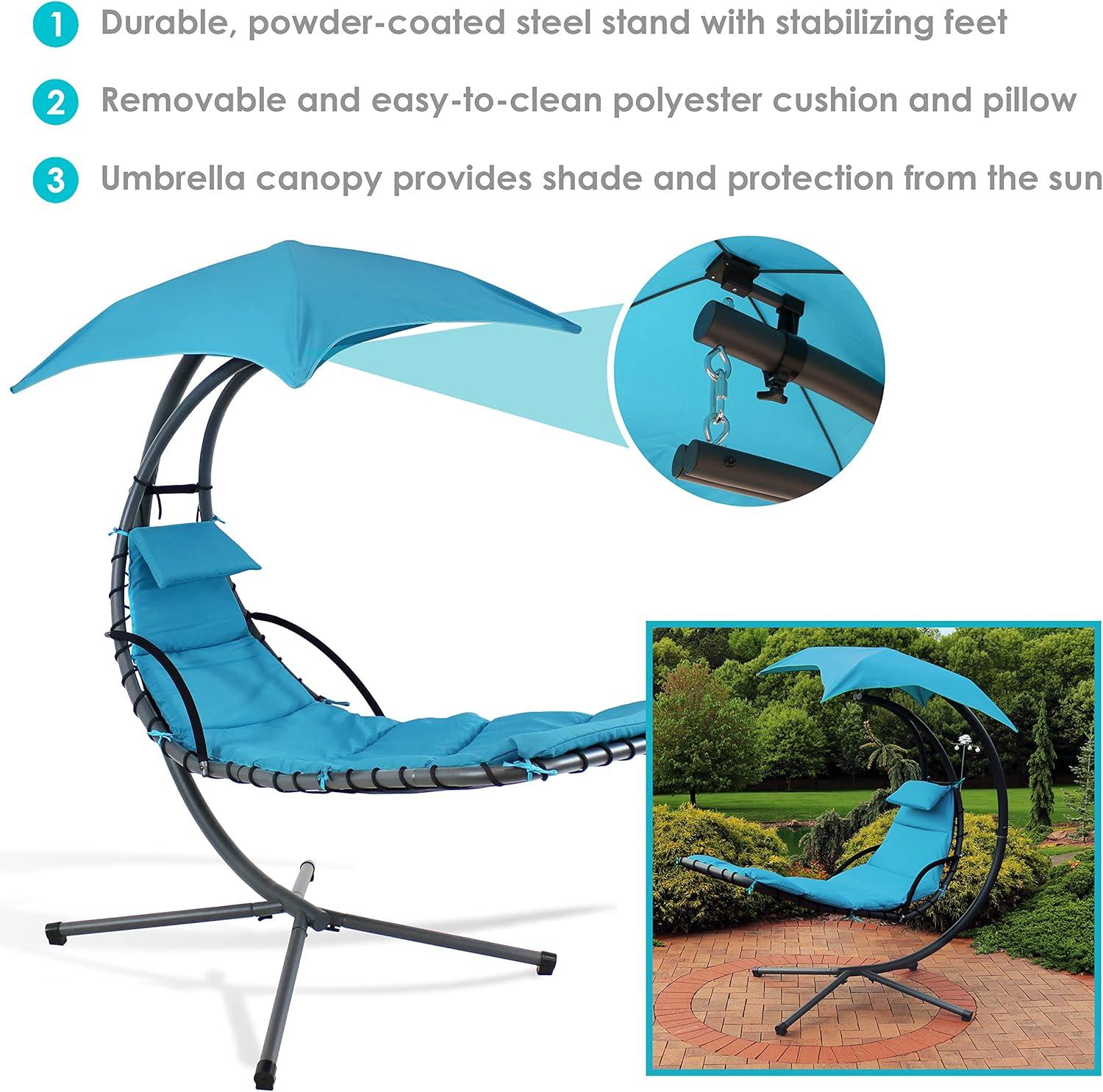 Steel Outdoor Floating Chaise Lounge Chair with Canopy with Stand