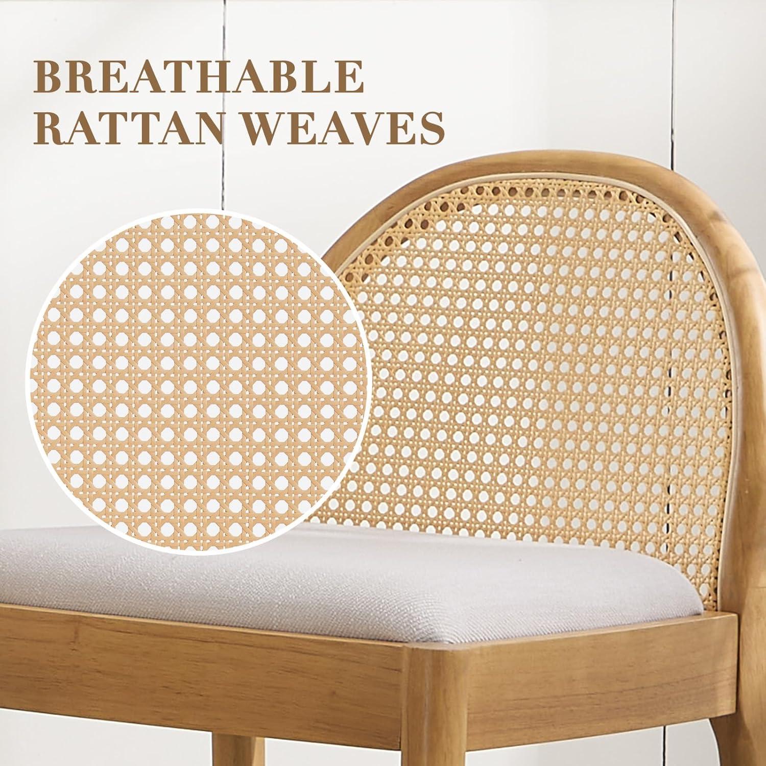 Bayou Breeze Emington Modern Stools with Rattan Backrests and Wood Frame (Set of 2)