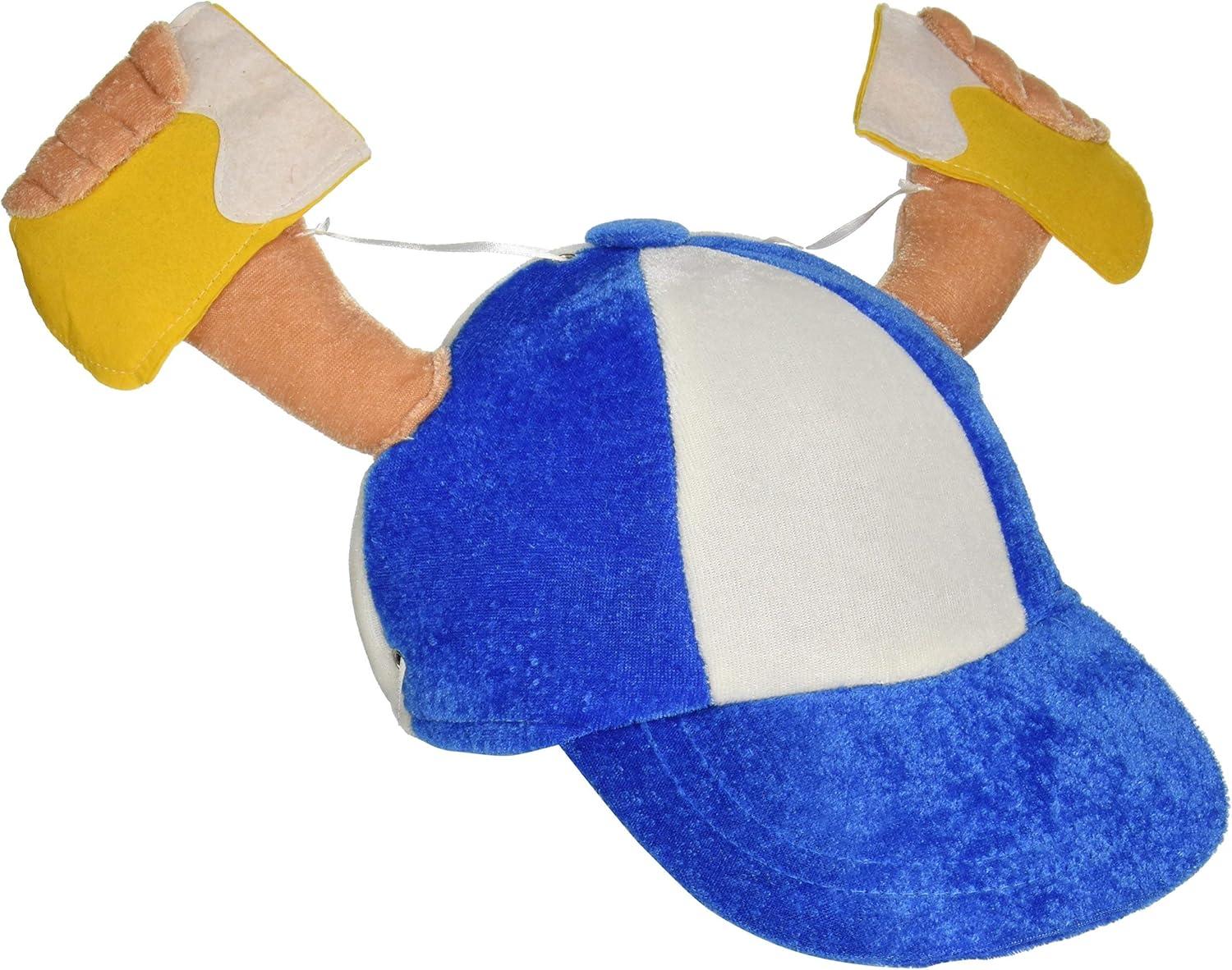 Blue and White Plush Beer Mug Hat with Waving Hands