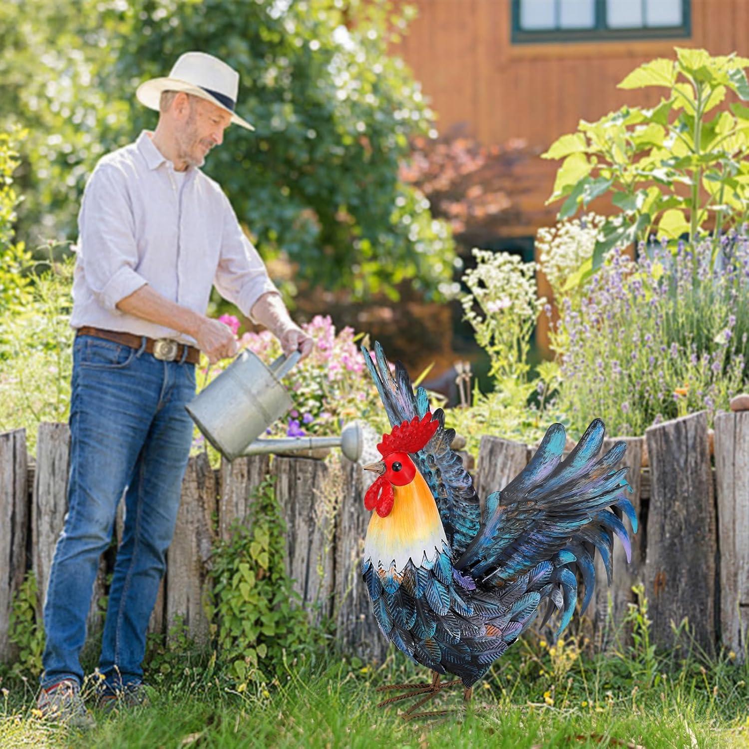 chisheen Metal Rooster Yard Decor Garden Statue Outdoor Chicken Decorations Sculpture for Backyard Patio Kitchen Lawn Ornaments Gifts for Mom C42