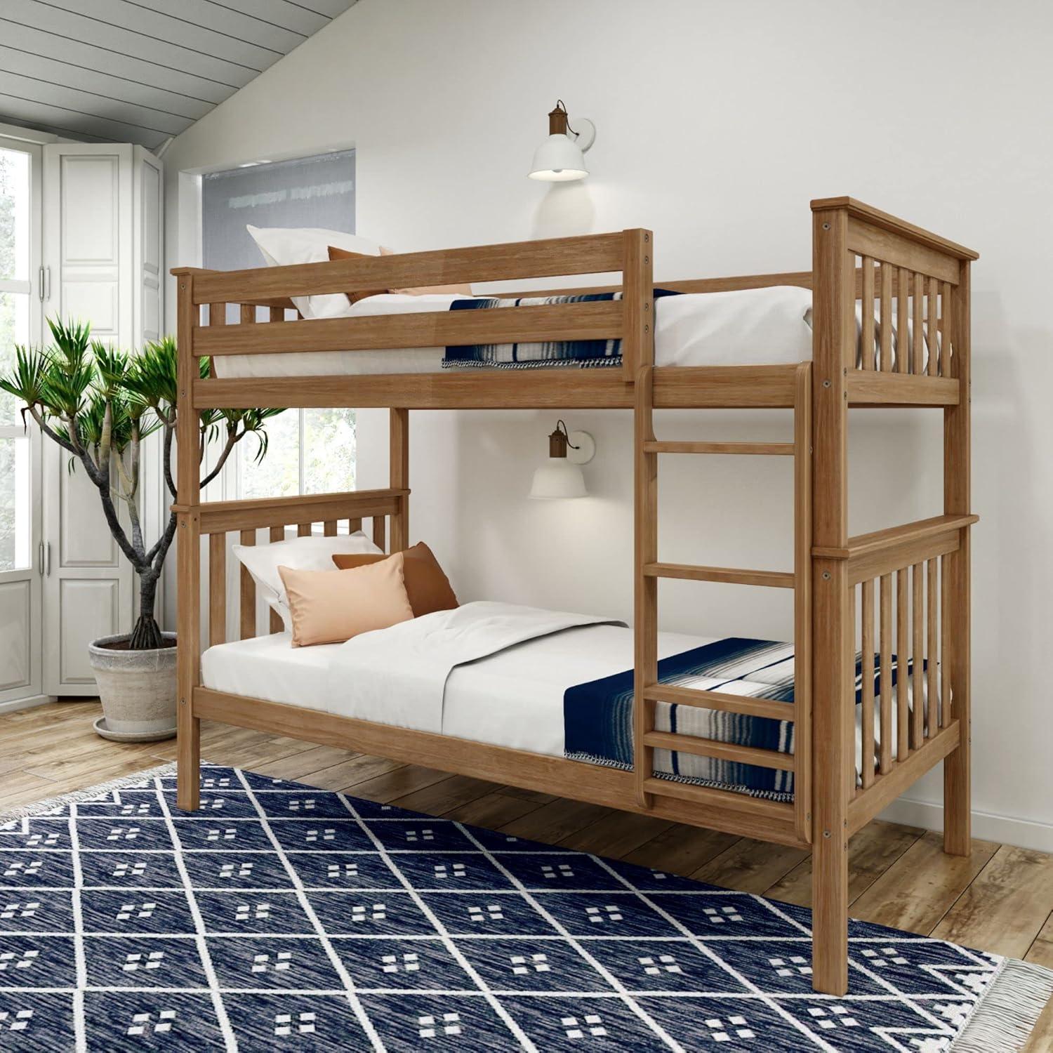 Plank+Beam Solid Wood Twin over Twin Bunk Bed with Ladder for Adults, No Box Spring Needed