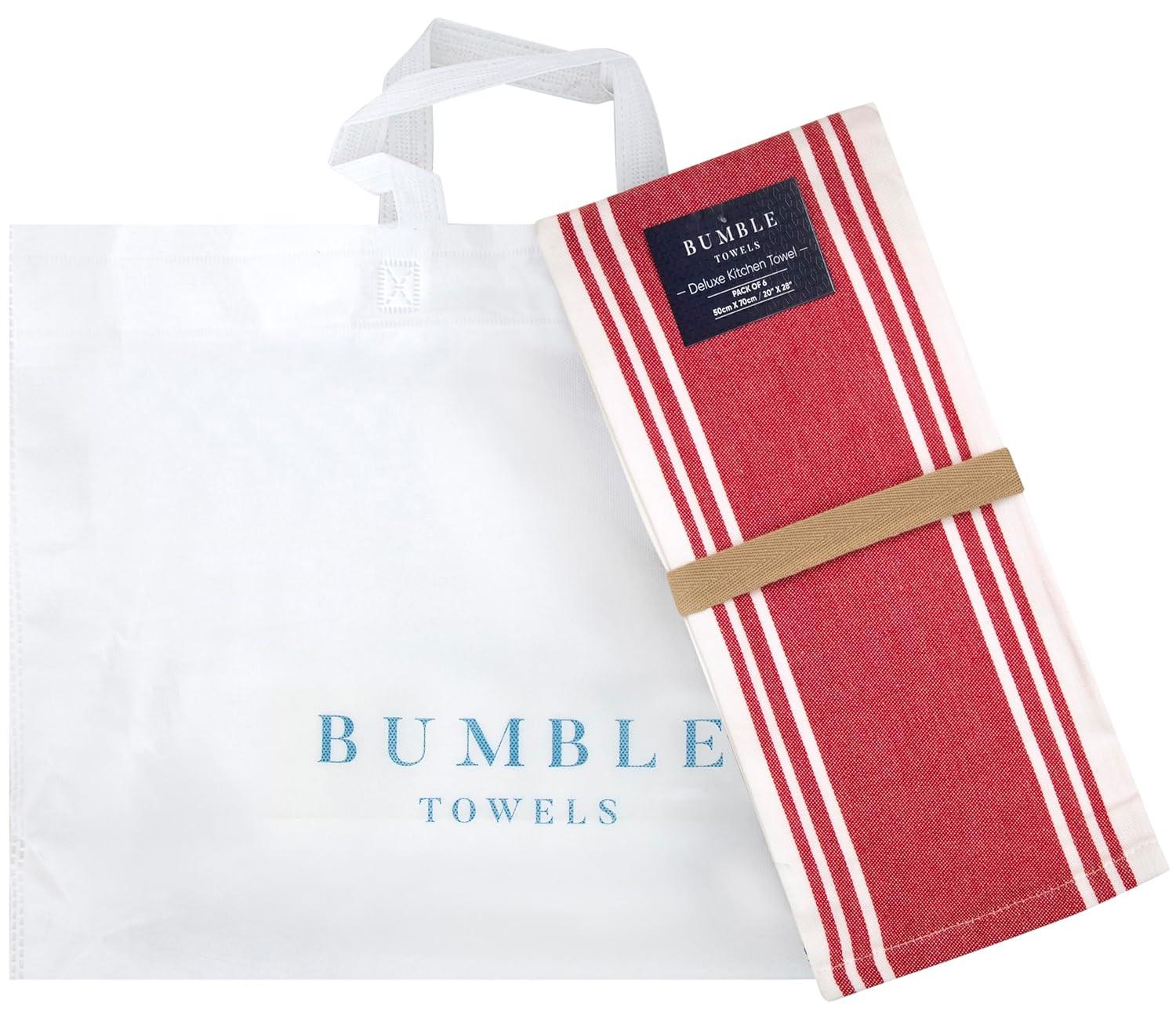 Premium Kitchen Towels (20”x 28”, 6 Pack) – Large Cotton Kitchen Hand Towels – Flat & Terry Towel – Highly Absorbent Tea Towels Set with Hanging Loop (Wide Stripe Red)