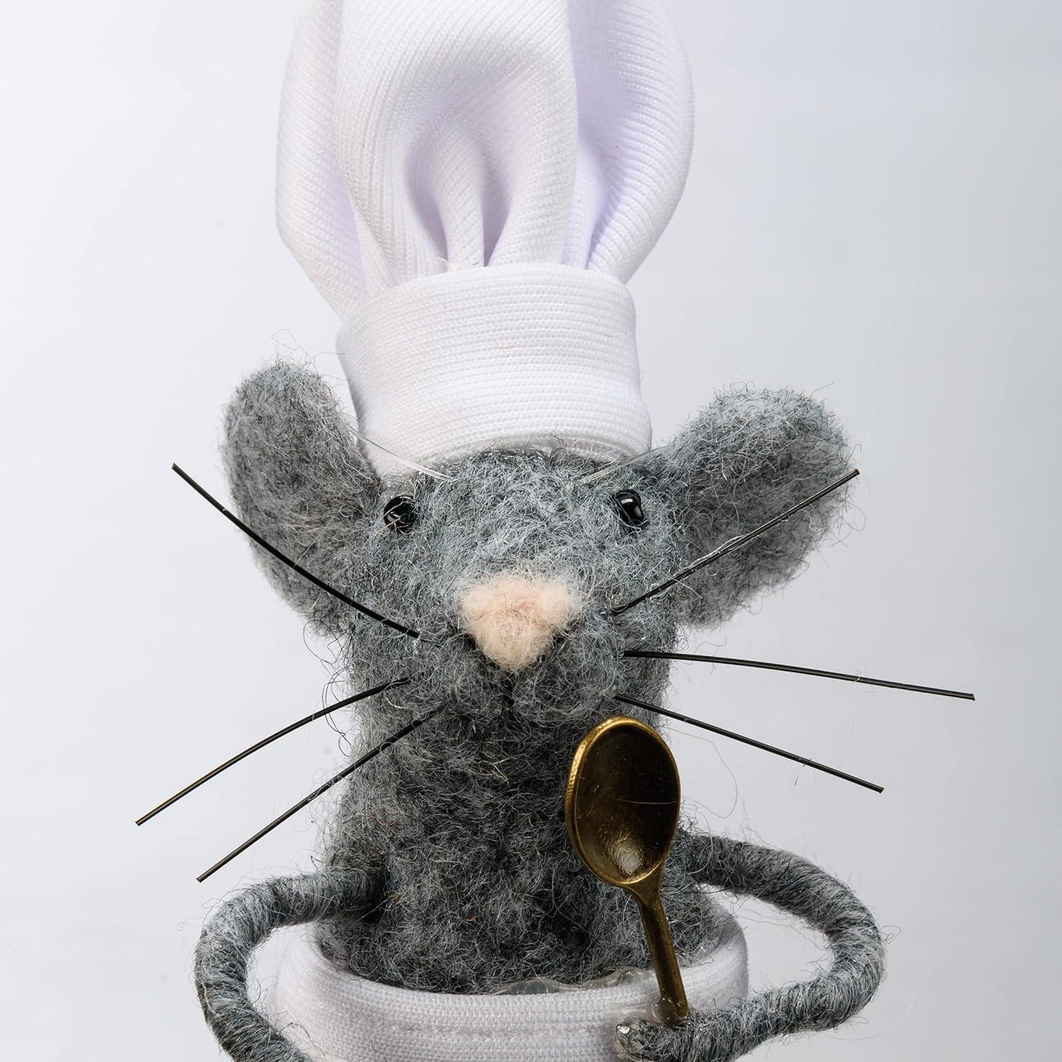 Gray Felt Chef Mice Collectible Figurine Set