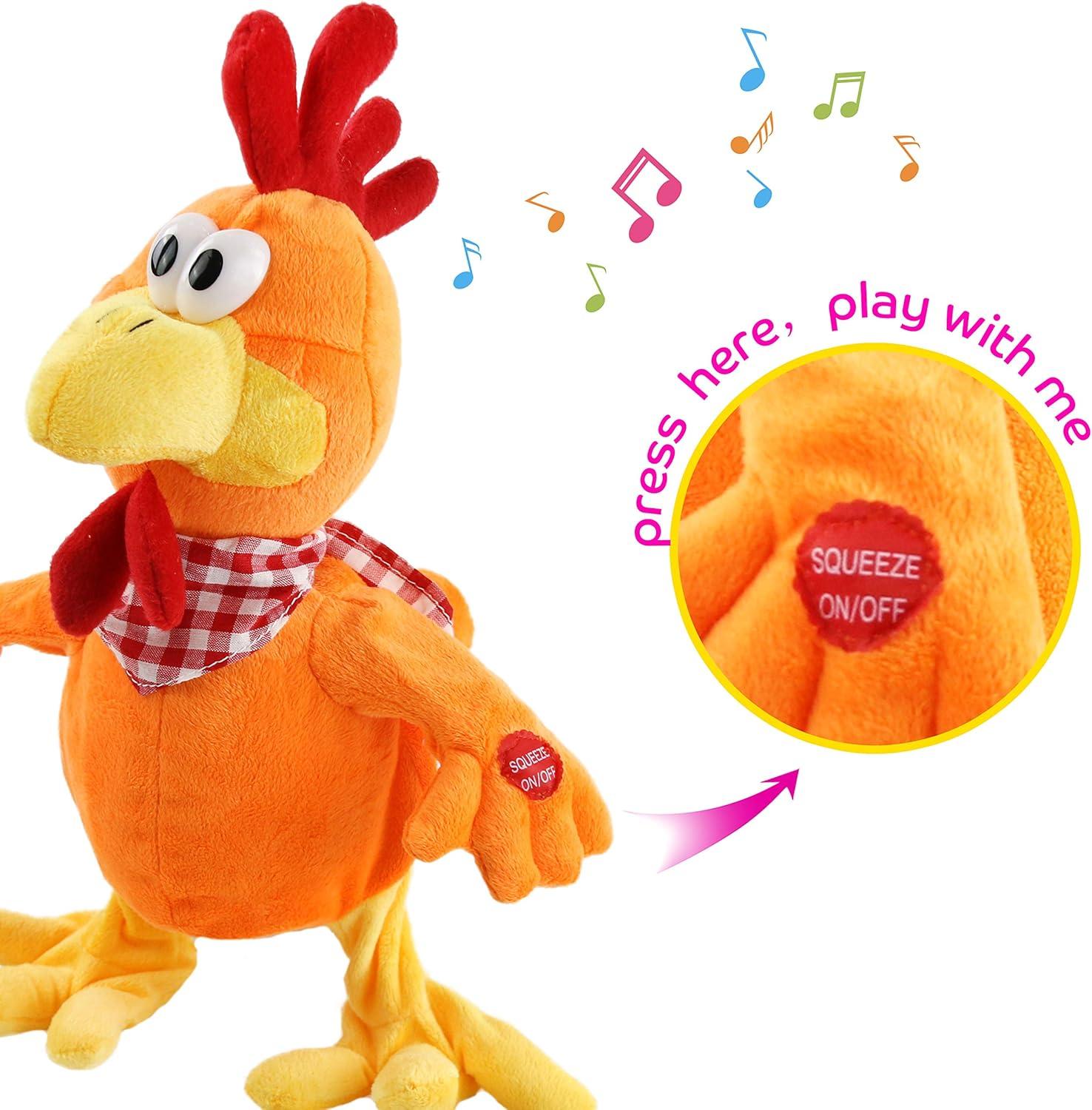 Houwsbaby 15" Electronic Squawking Chicken Toy, Easter Chicken Stuffed Animal Interactive Musical Walking Singing Waving Rooster Plush Toy with Bib Present for Kids Boys Girls Easter Thanksgiving Day