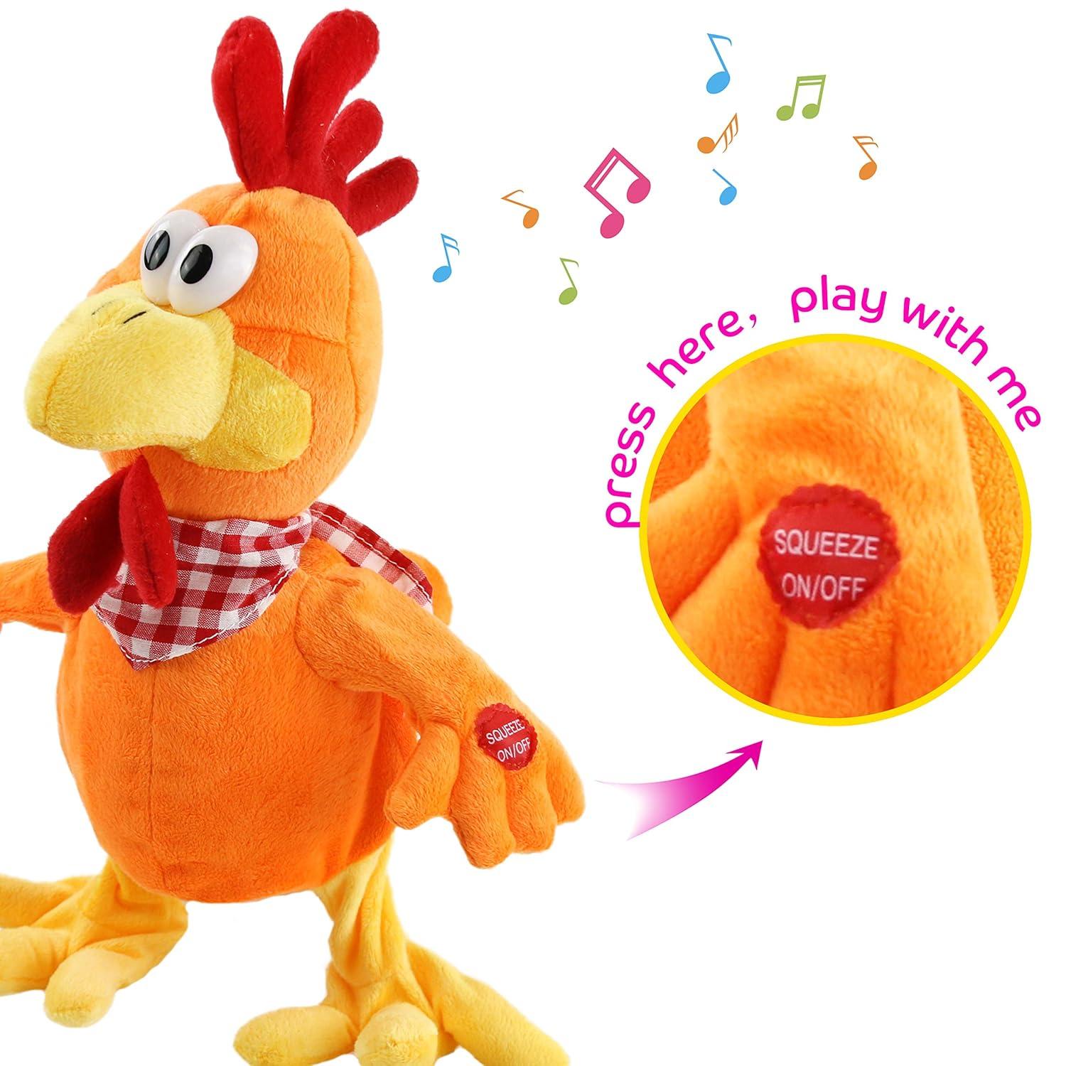 Houwsbaby 15" Electronic Squawking Chicken Toy, Easter Chicken Stuffed Animal Interactive Musical Walking Singing Waving Rooster Plush Toy with Bib Present for Kids Boys Girls Easter Thanksgiving Day