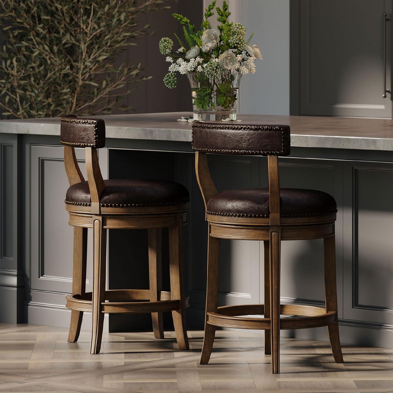 Maven Lane Alexander Counter Stool with Vegan Leather Upholstery