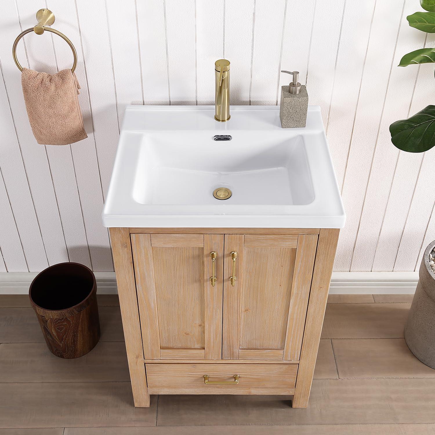 Gela 23.6'' Free-standing Single Bathroom Vanity with Ceramic Vanity Top
