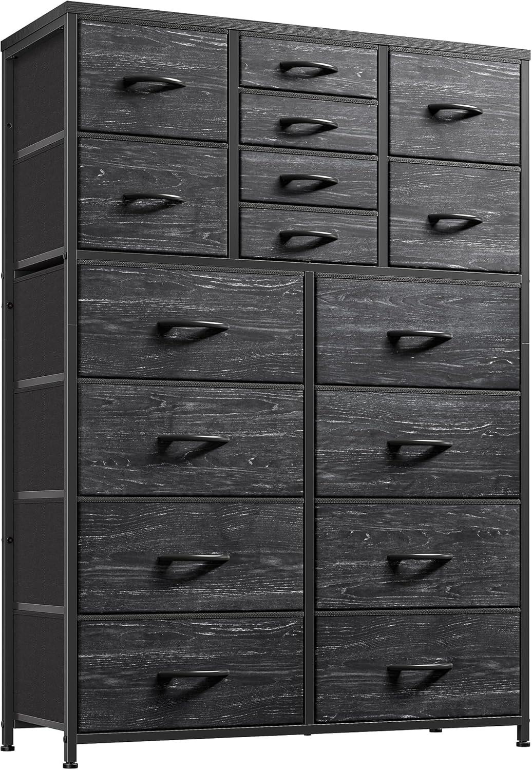 Bennium Dresser, Dresser for Bedroom with 16 Drawer, Bedroom Dressers & Chests of Drawers, Black Dresser for Bedroom, Tall Dresser for Bedroom with Deep Drawers for Closet Entryway, Black Wood Veins