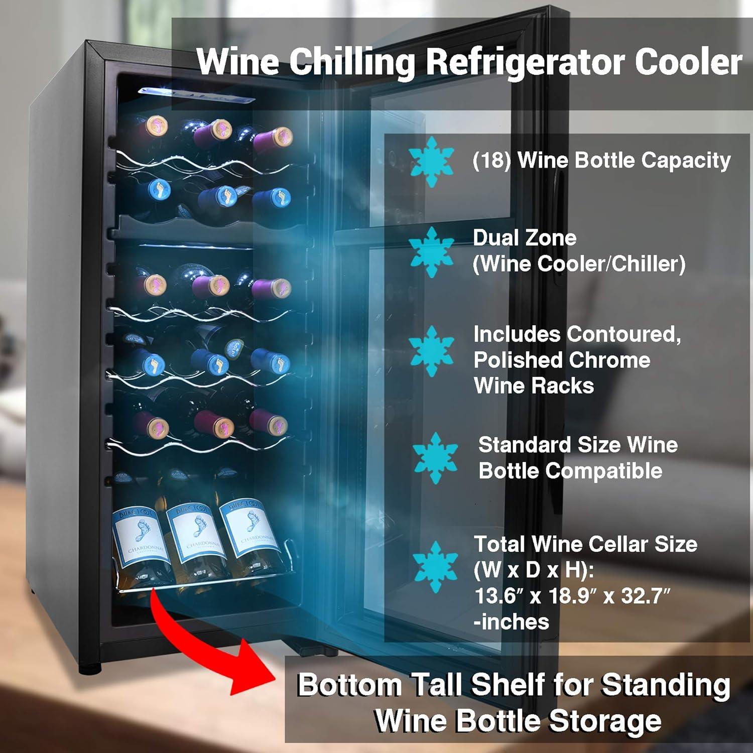 Black Dual Zone Freestanding Wine Cooler with Interior Lighting