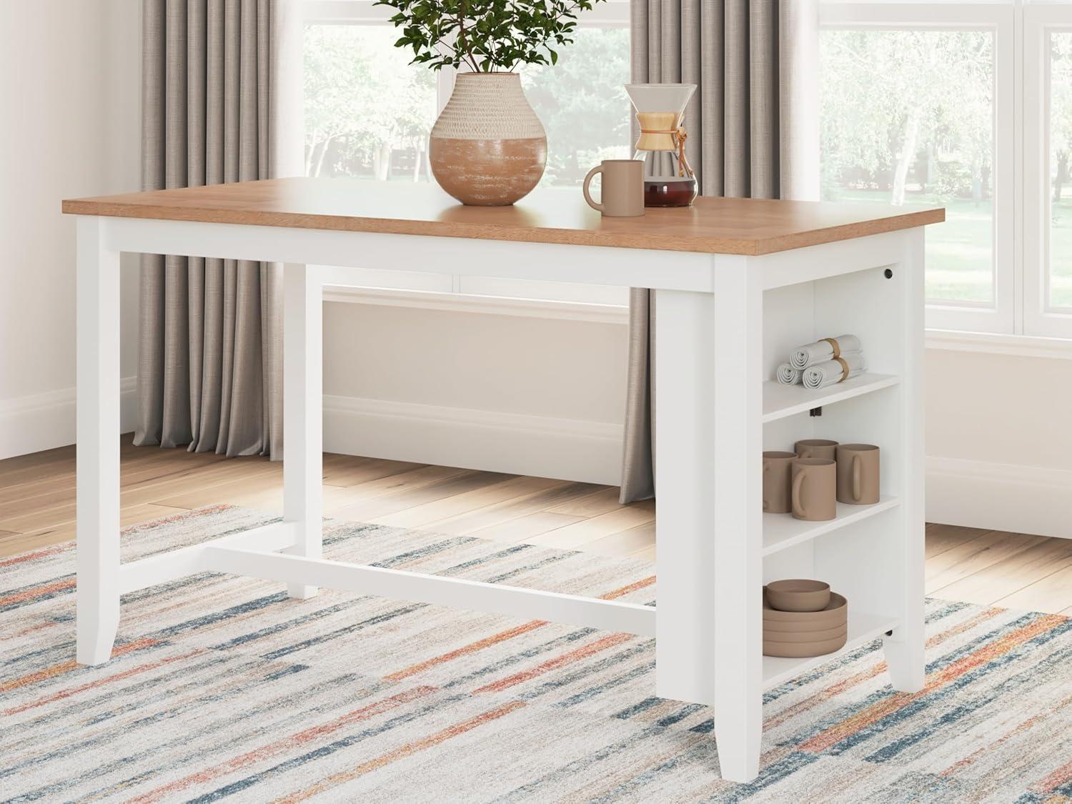 Beige and White Wood Extendable Counter Height Dining Table