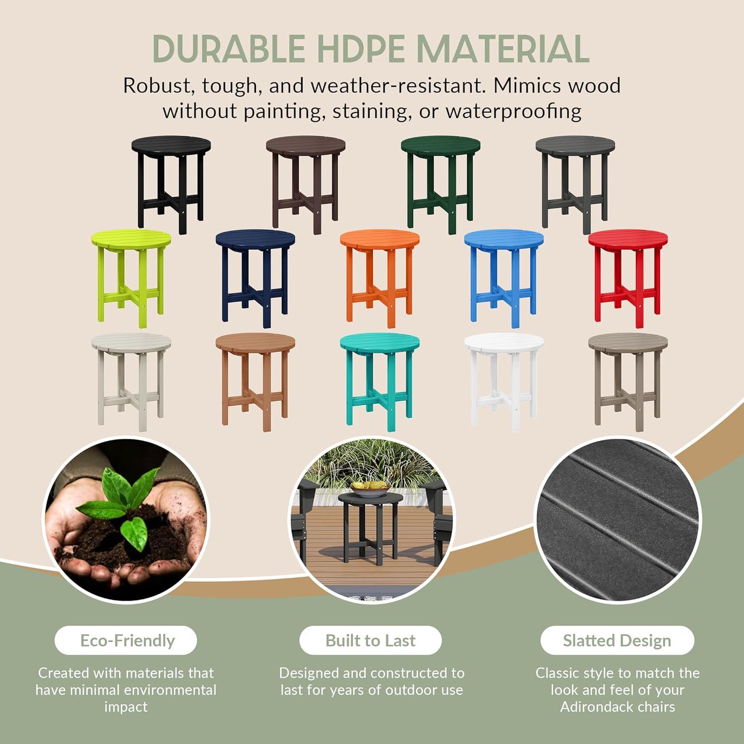 WestinTrends All-Weather Outdoor Patio Round Poly Adirondack Side Table, Gray