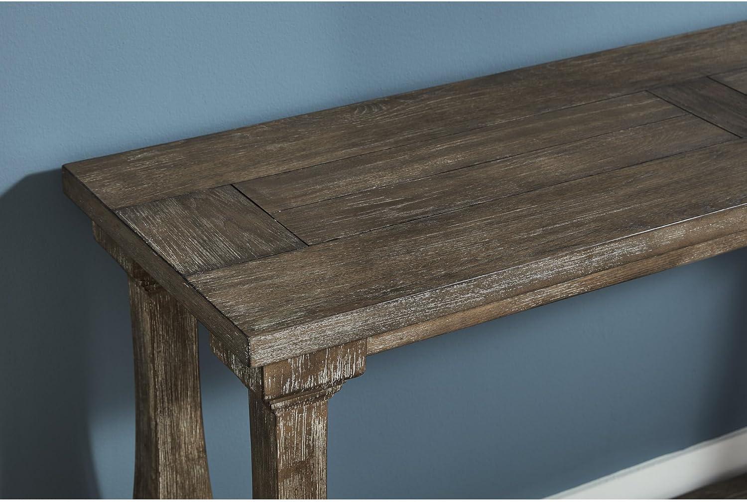 Johnelle Sofa Table Gray: Distressed Elm Veneer, Square Baluster Legs - Signature Design by Ashley
